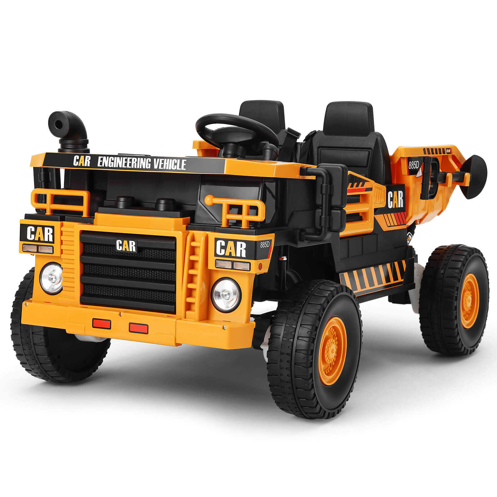 #40123 2 Seater Ride On Dump Truck,24V10AH Battery Powered Ride On Toy, 4WD/2WD Construction Vehicles with Electric Dump Bed,4 Engines,Shovel,Remote Control, Music,Bluetooth