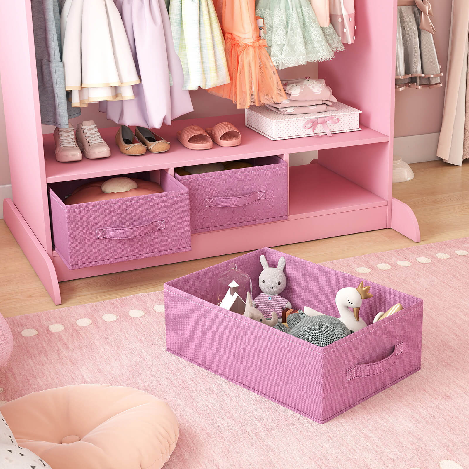 Kids Dress Up Storage with Mirror and Drawers, Kid Armoire Dresser, Pretend Storage Closet for Kids, Costume Wardrobe with Top Shelf for Playroom Bedroom