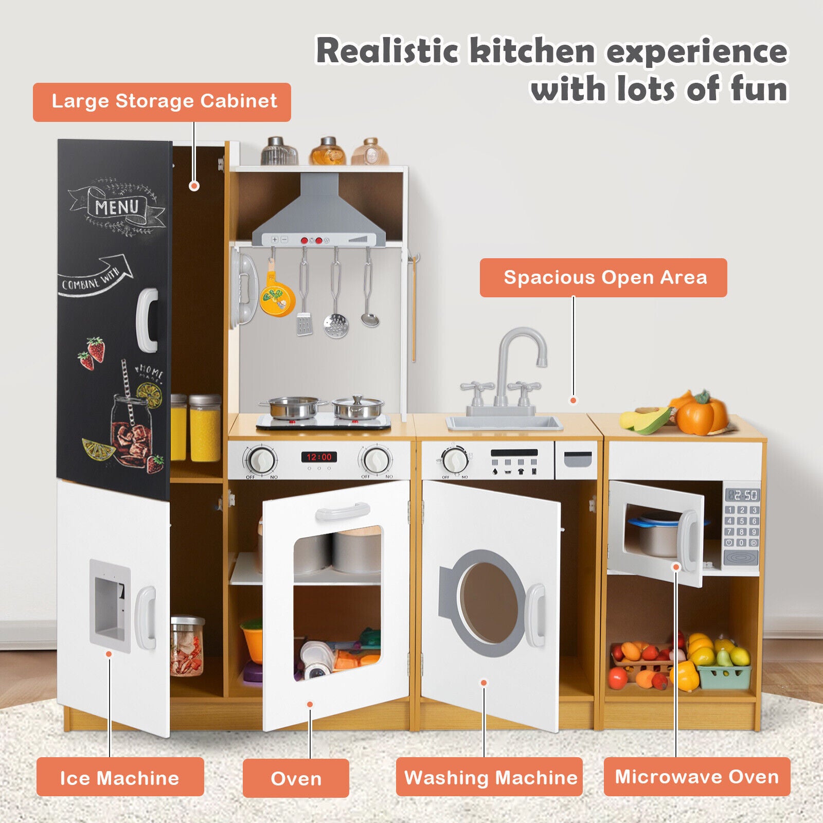 Kids Play Wooden Free Combination Pretend Toddler Play Kitchen Toy for Age 3+