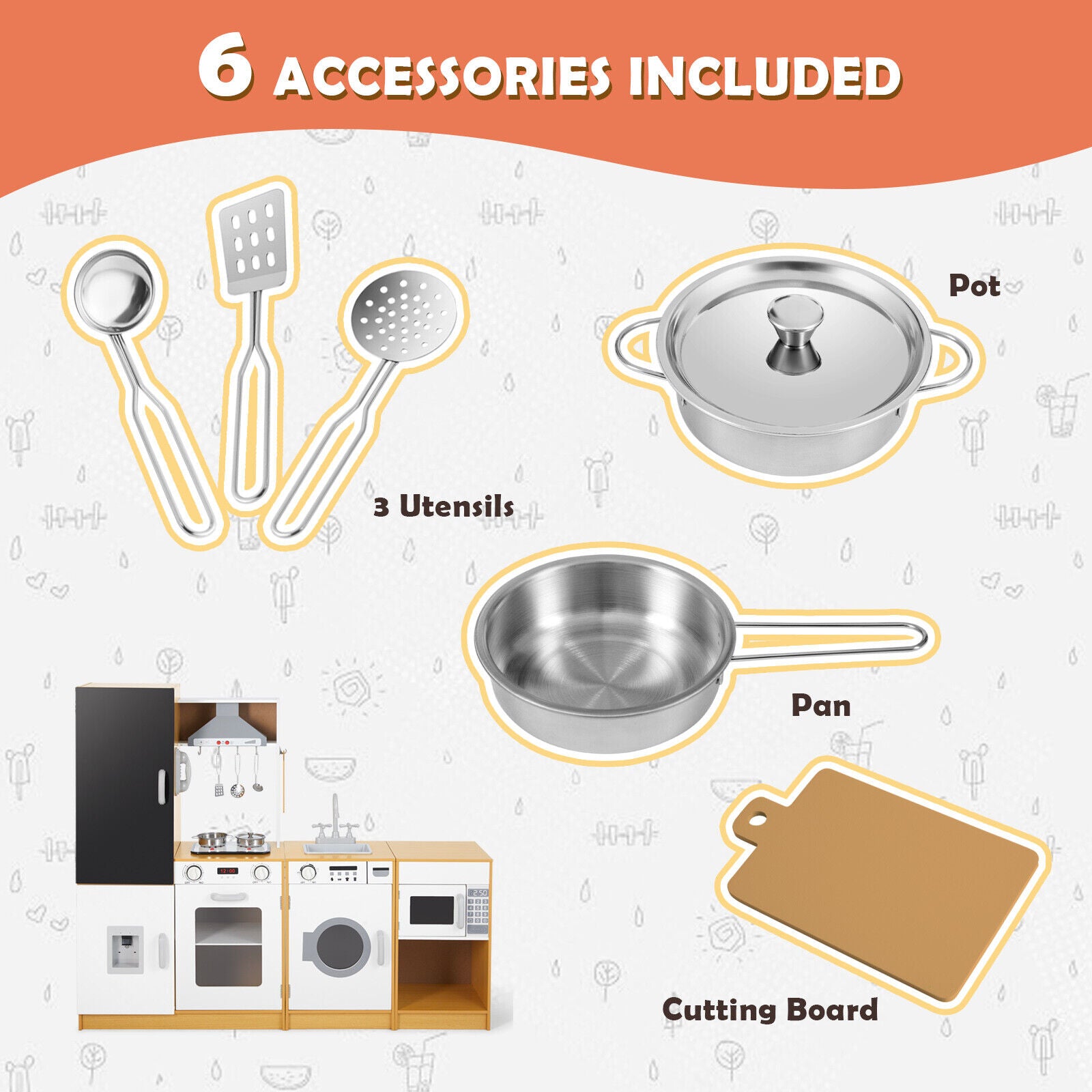 Kids Play Wooden Free Combination Pretend Toddler Play Kitchen Toy for Age 3+