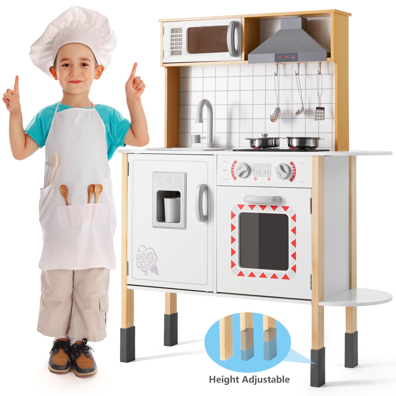 Kids Play Kitchen Set Wooden Pretend Toddler Kitchen Toys Ages 3+