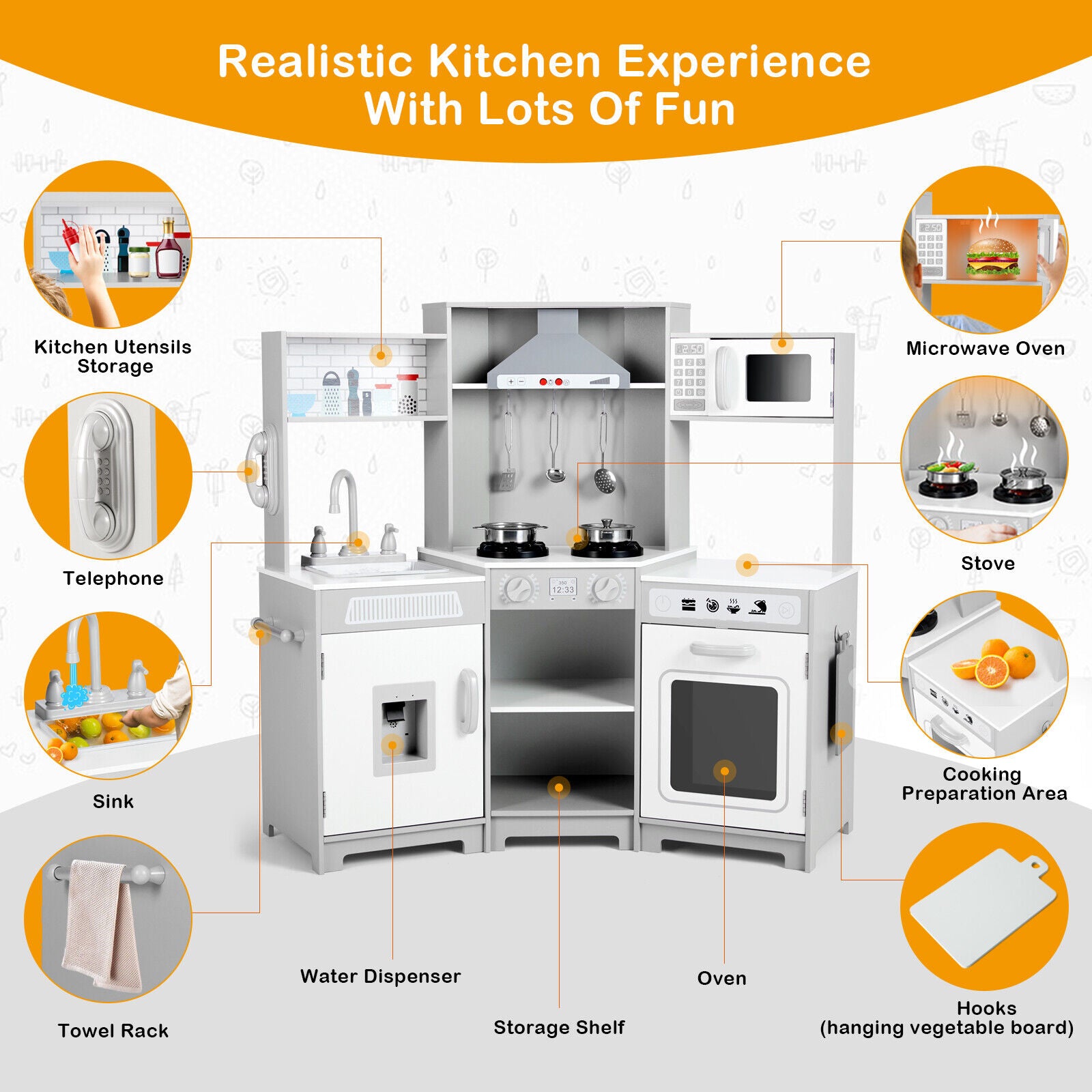 Kids Corner Wooden Pretend Toddler Kitchen Toys Ages 3+