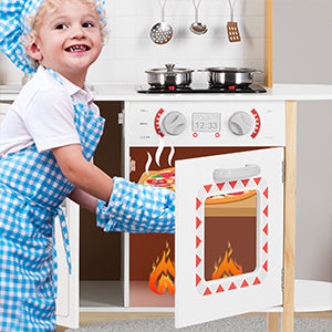 Kids Play Kitchen Set Wooden Pretend Toddler Kitchen Toys Ages 3+