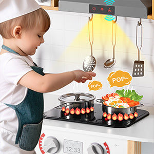 Kids Play Kitchen Set Wooden Pretend Toddler Kitchen Toys Ages 3+