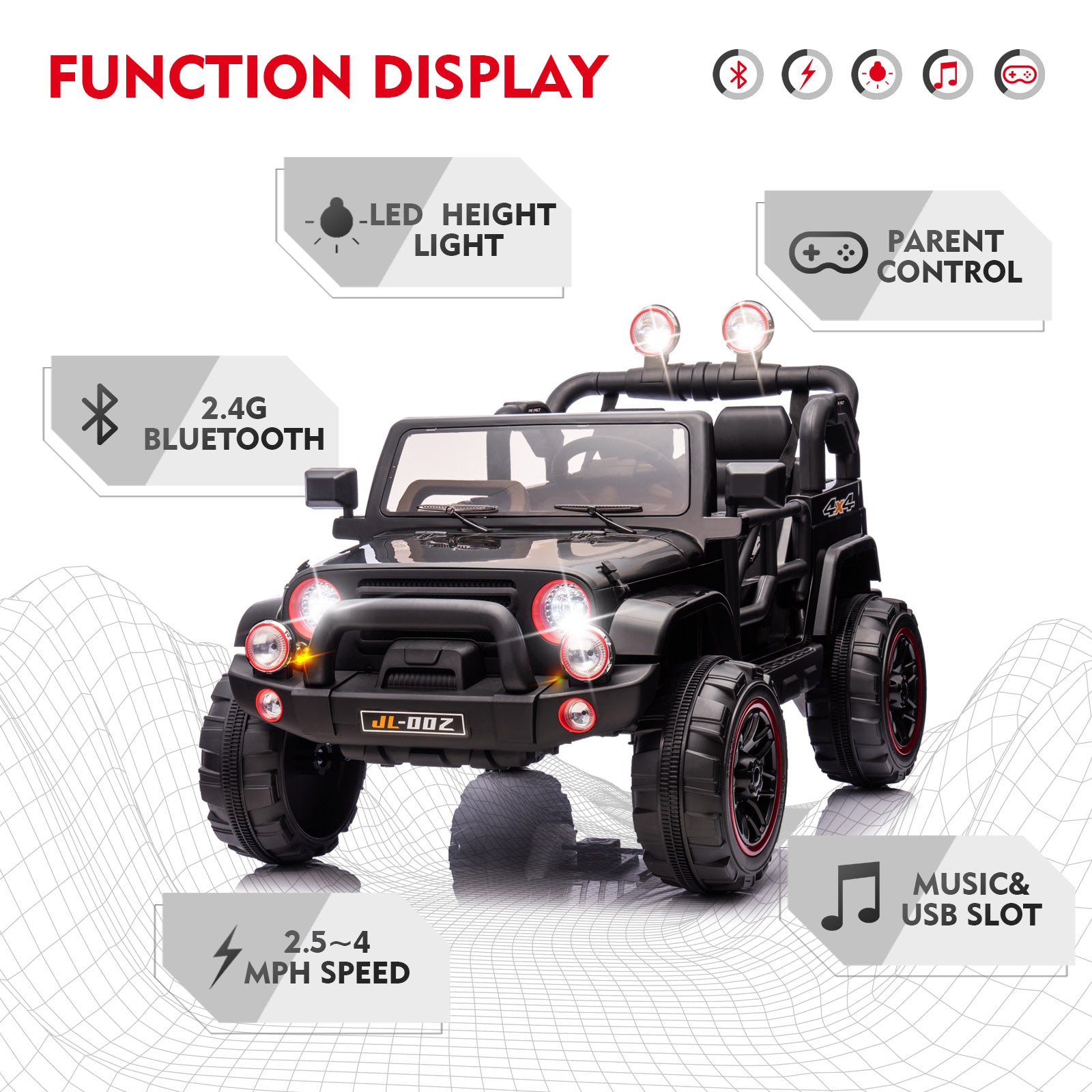 #40119 2 Seater Ride On Truck and Car Cover, 12V Children's Electric Car with Parental Remote Control, Music, Bluetooth, MP3 Player, LED Lights, Spring Suspension