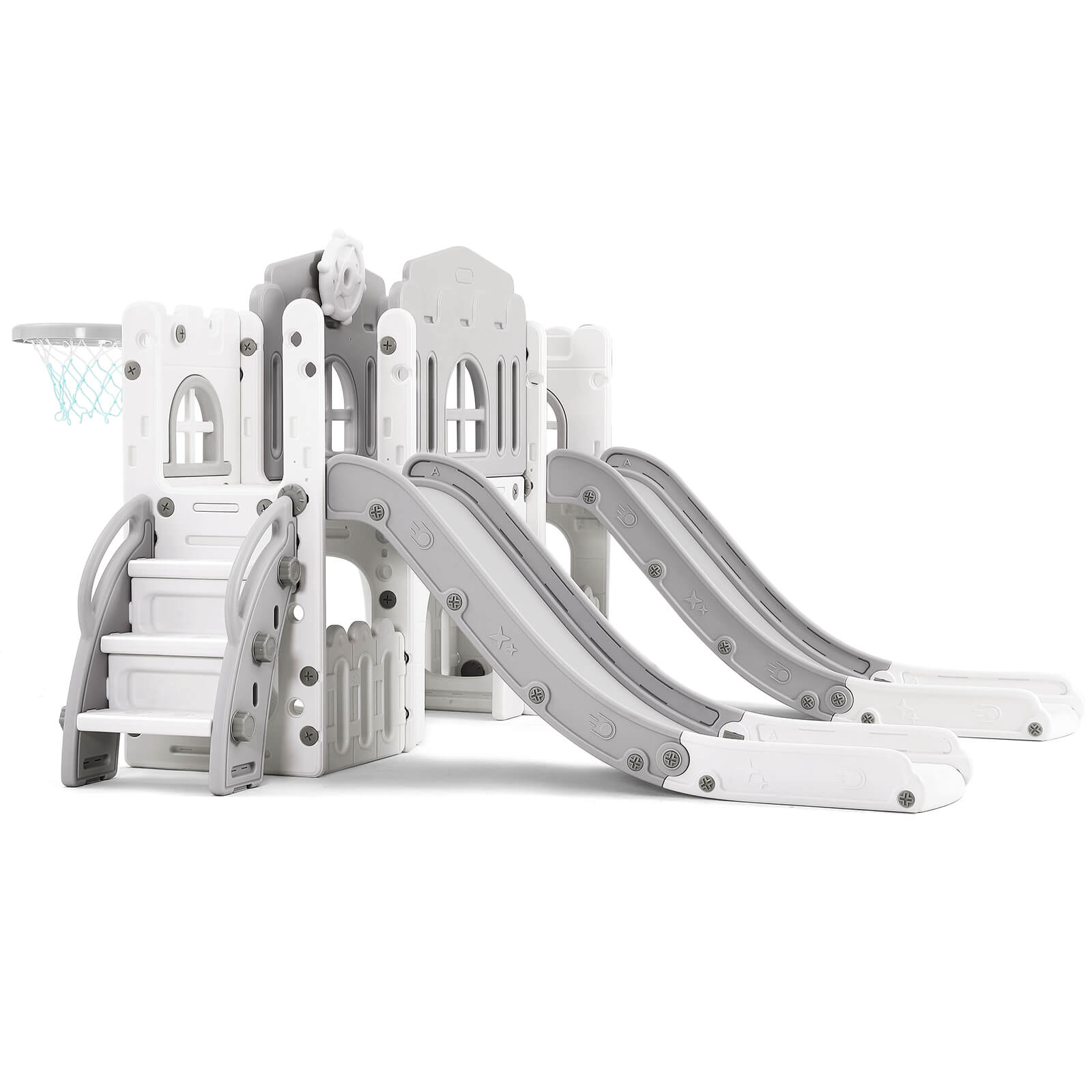 #40118 9 in 1 Toddler Slide, Toddler Playground with Double Slides, Climber,Basketball Hoop,Tunnel, Telescope, Storage Space and Non-Slip Step, Indoor Outdoor Backyard Playset for Toddlers Age 1-3+