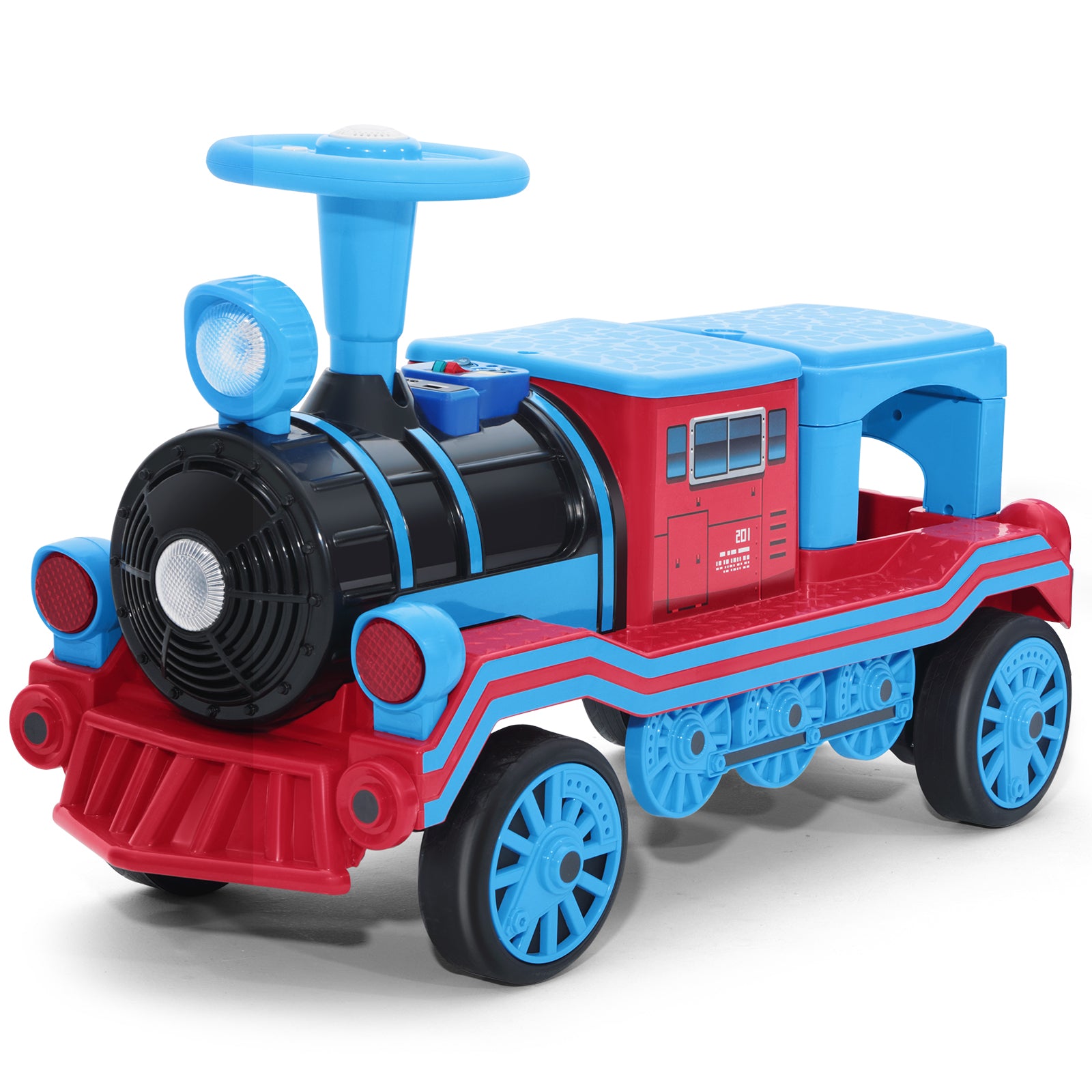 #40121 2 Seater Ride On Train, 12V Kids Ride On Toy with Music, Train Honk, Lights, High/Low Speed and Storage, Electric Car for Kids Aged 3+