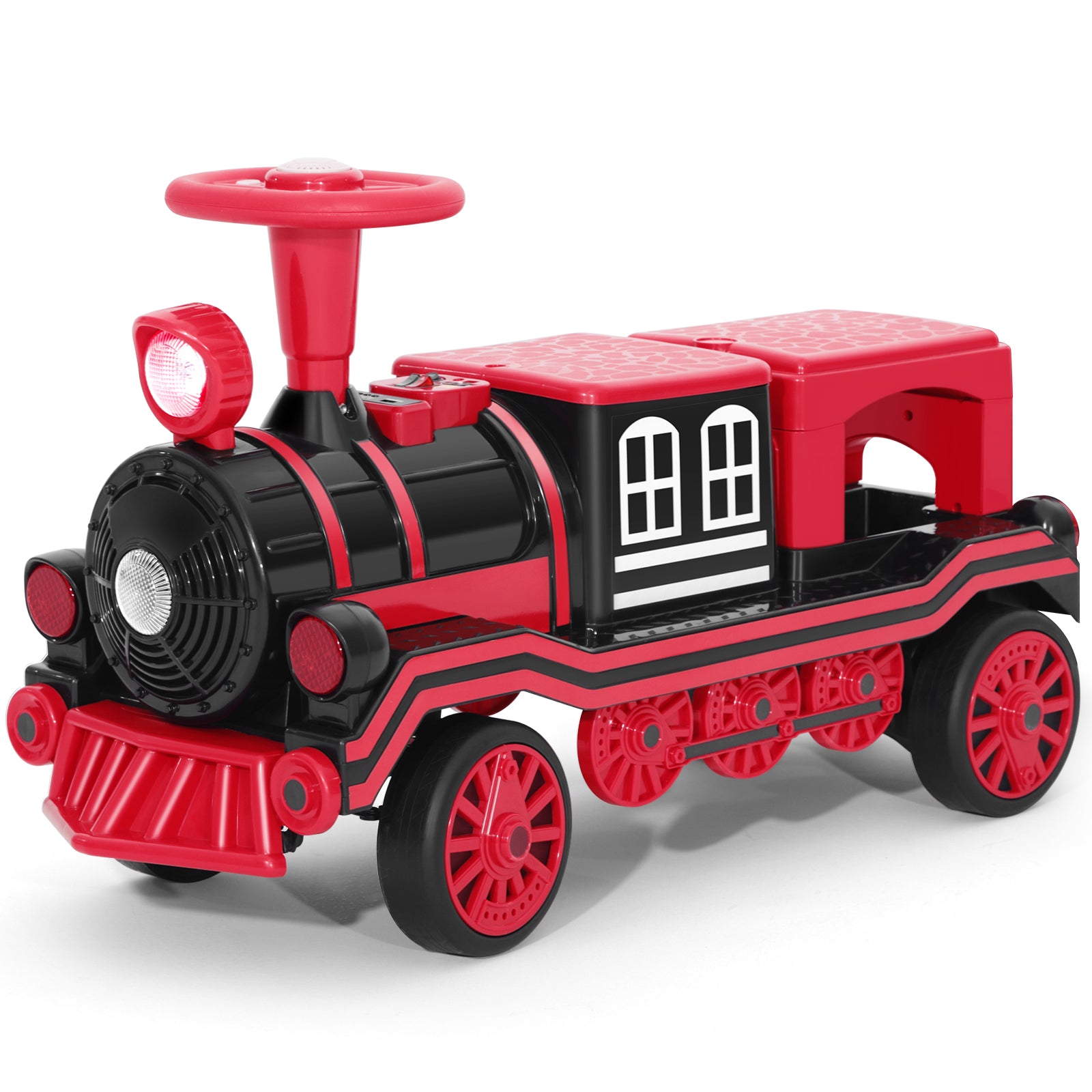 #40121 2 Seater Ride On Train, 12V Kids Ride On Toy with Music, Train Honk, Lights, High/Low Speed and Storage, Electric Car for Kids Aged 3+