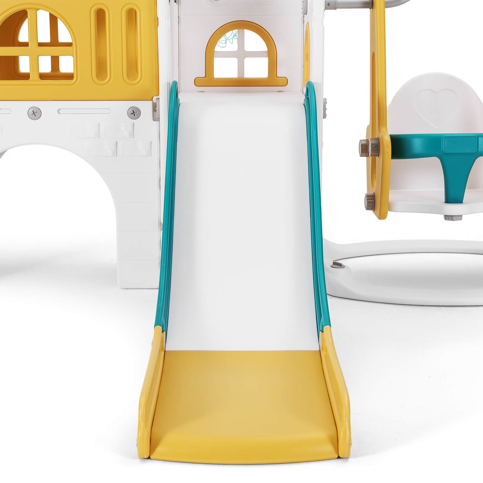#40123 10 in 1 Toddler Slide, Freestanding Kid Climber Slide Playset, Toddler Playhouse with Slide and Swing, Basketball Hoop, Telescope, Indoor Outdoor Backyard Playground Toy for Toddlers Age 1-3+