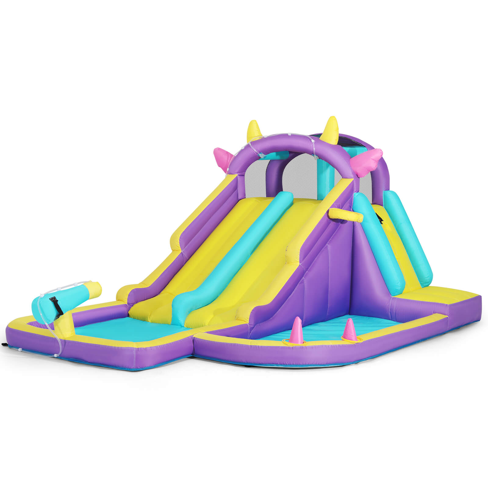Inflatable Water Slide,Water Park Bounce House,Slide Bouncer Castle Playhouse w/Splash Pool, Climbing Wall, Ring Toss Game for Kids Birthday Party Indoor Outdoor Fun, 480W Air Blower