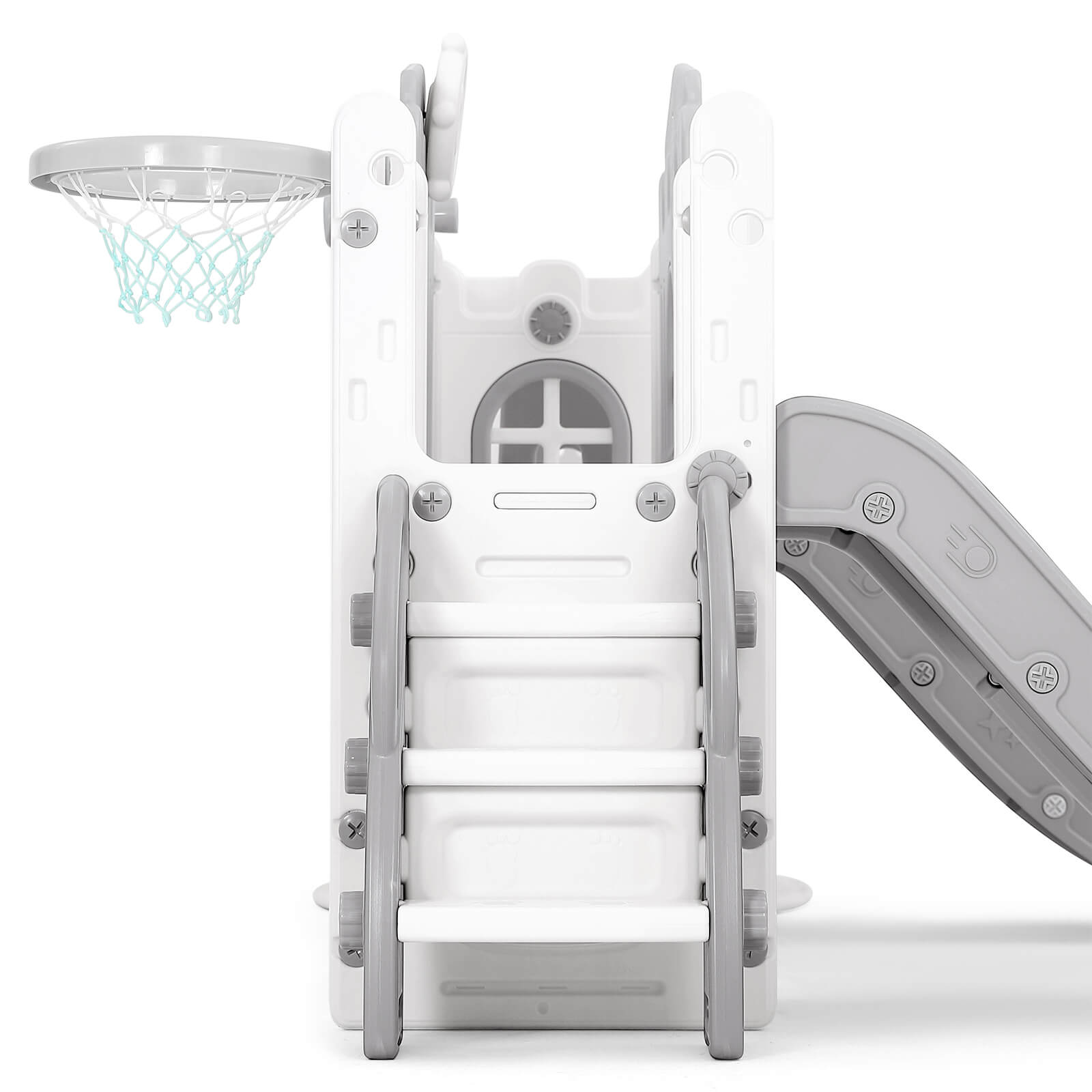 10 in 1 Toddler Slide, Double Kid Climber Slide Playset w/Swing, Basketball Hoop, Telescope, Tunnel, Storage Space and Non-Slip Steps, Indoor Outdoor Backyard Playground Toy for Toddlers