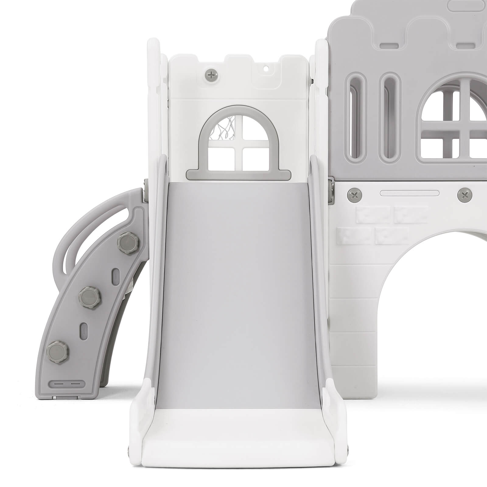 10 in 1 Toddler Slide, Double Kid Climber Slide Playset w/Swing, Basketball Hoop, Telescope, Tunnel, Storage Space and Non-Slip Steps, Indoor Outdoor Backyard Playground Toy for Toddlers