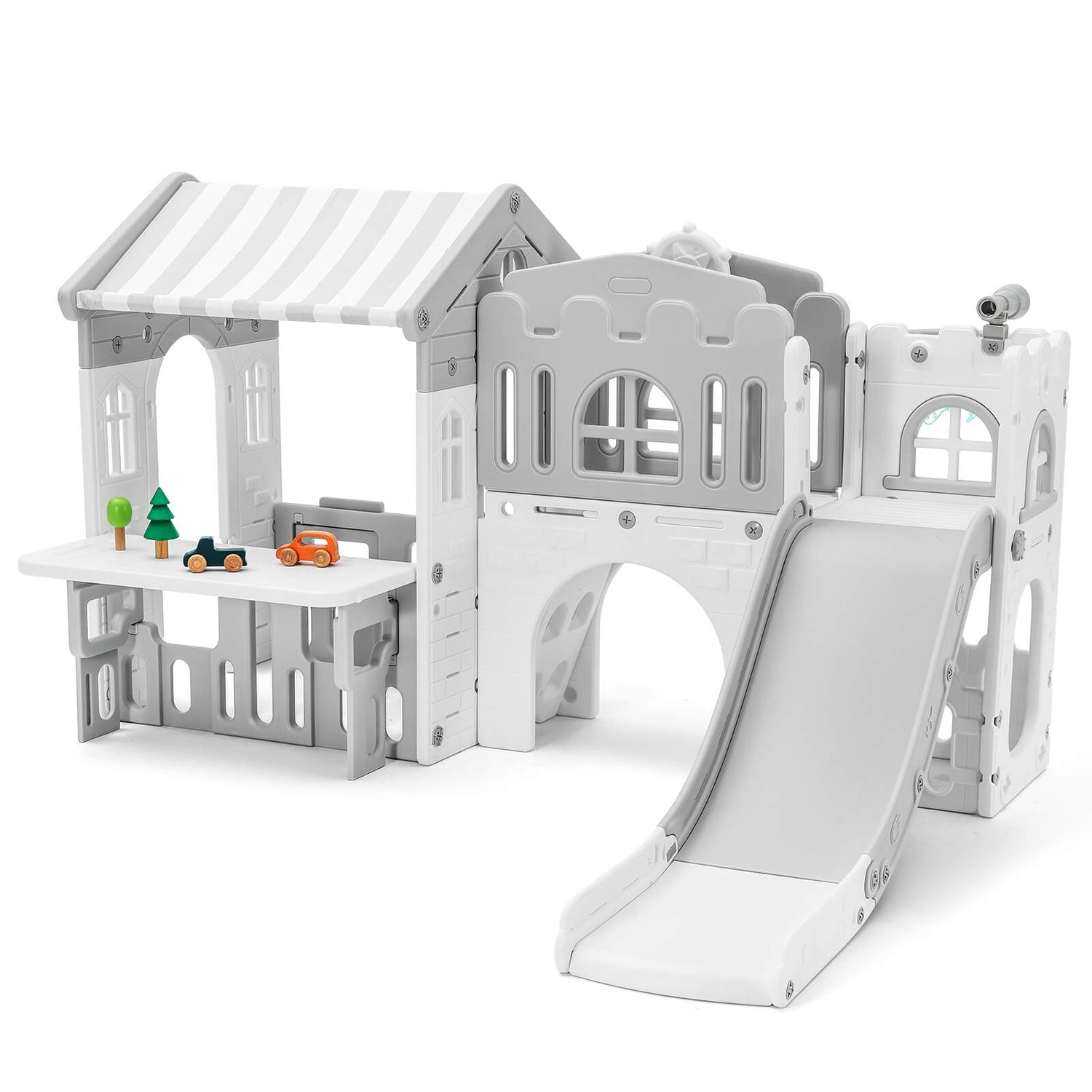 9 in 1 Toddler Slide, Freestanding Kid Climber Slide Playset, Toddler Playhouse with Slide, Basketball Hoop and Climbing Frame, Indoor Outdoor Backyard Playground Toy for Toddlers Age 1-3+