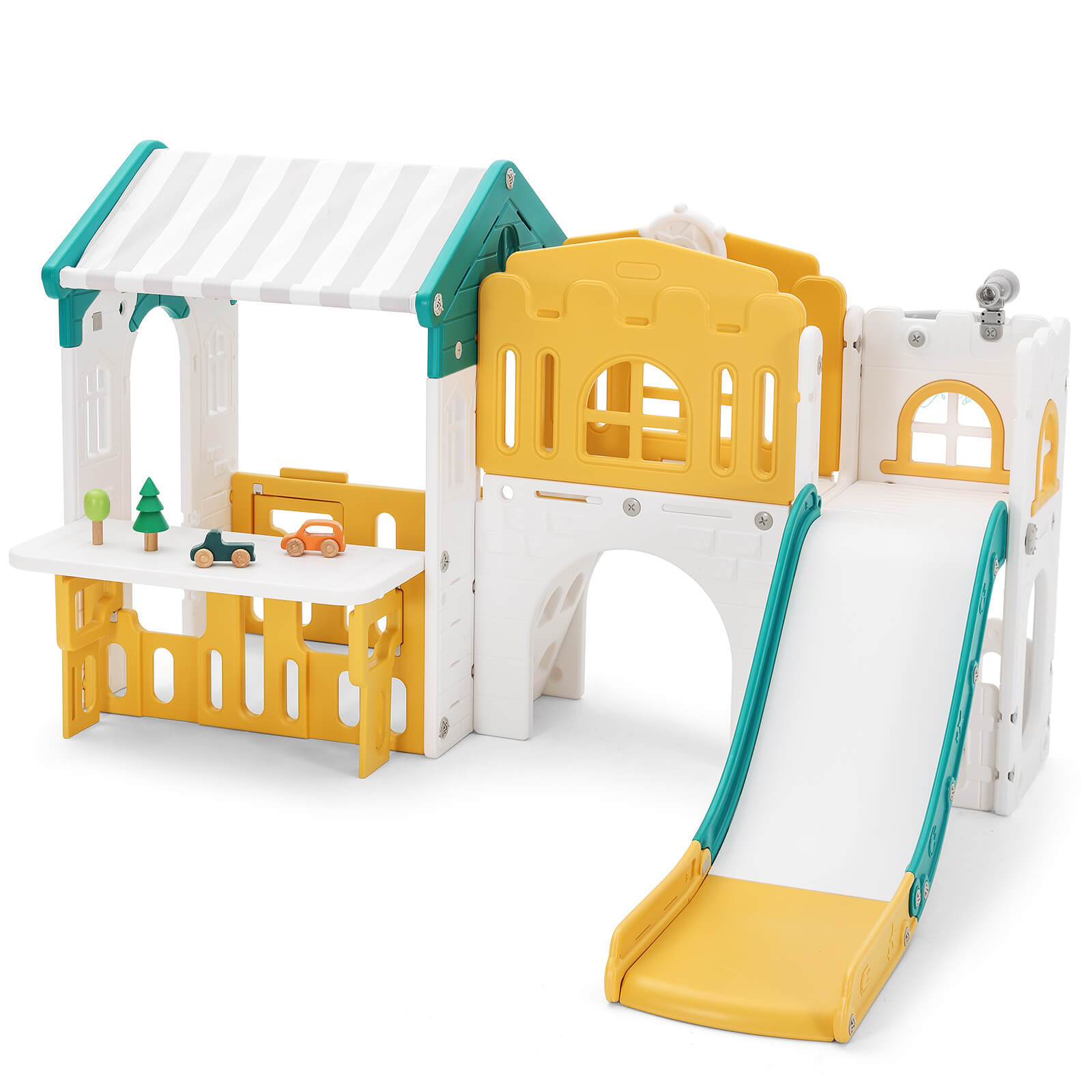 9 in 1 Toddler Slide, Freestanding Kid Climber Slide Playset, Toddler Playhouse with Slide, Basketball Hoop and Climbing Frame, Indoor Outdoor Backyard Playground Toy for Toddlers Age 1-3+