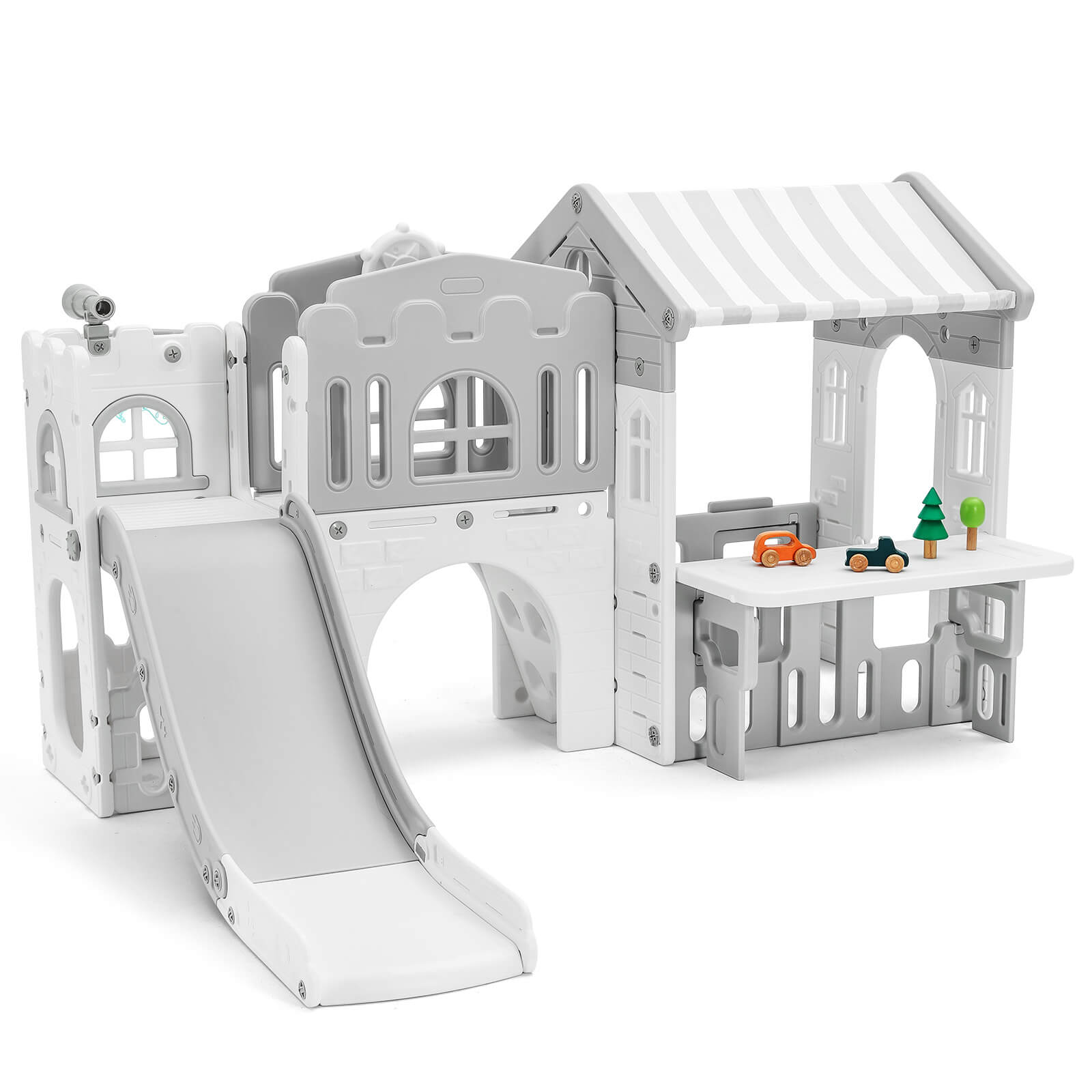 9 in 1 Toddler Slide, Freestanding Kid Climber Slide Playset, Toddler Playhouse with Slide, Basketball Hoop and Climbing Frame, Indoor Outdoor Backyard Playground Toy for Toddlers Age 1-3+