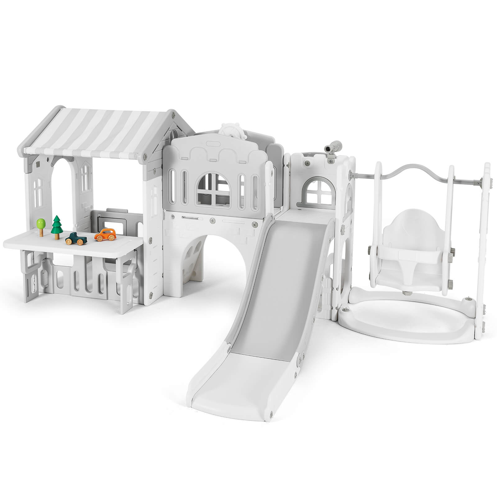 #40123 10 in 1 Toddler Slide, Freestanding Kid Climber Slide Playset, Toddler Playhouse with Slide and Swing, Basketball Hoop, Telescope, Indoor Outdoor Backyard Playground Toy for Toddlers Age 1-3+