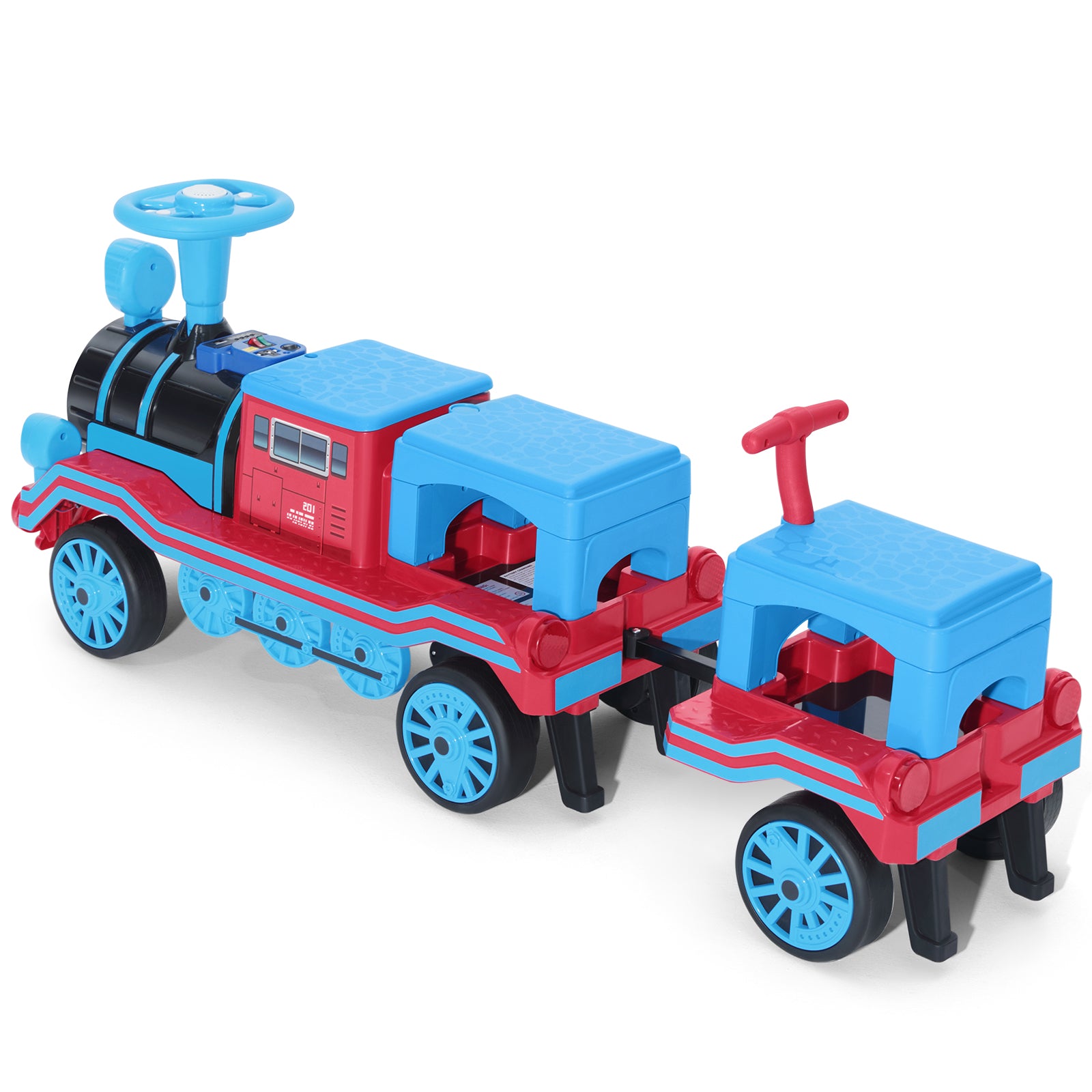 #40121 2 Seater Ride On Train, 12V Kids Ride On Toy with Music, Train Honk, Lights, High/Low Speed and Storage, Electric Car for Kids Aged 3+