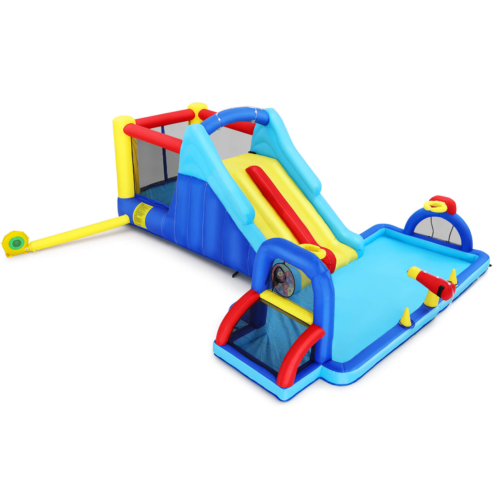 Inflatable Water Slide Bounce House, Double Slide Bouncer Castle Playhouse w/Splash Pool,Jump Area, Climbing Wall,Basketball Hoop, Water Balls, 550W Air Blower for Kids Birthday Party, Indoor Outdoor