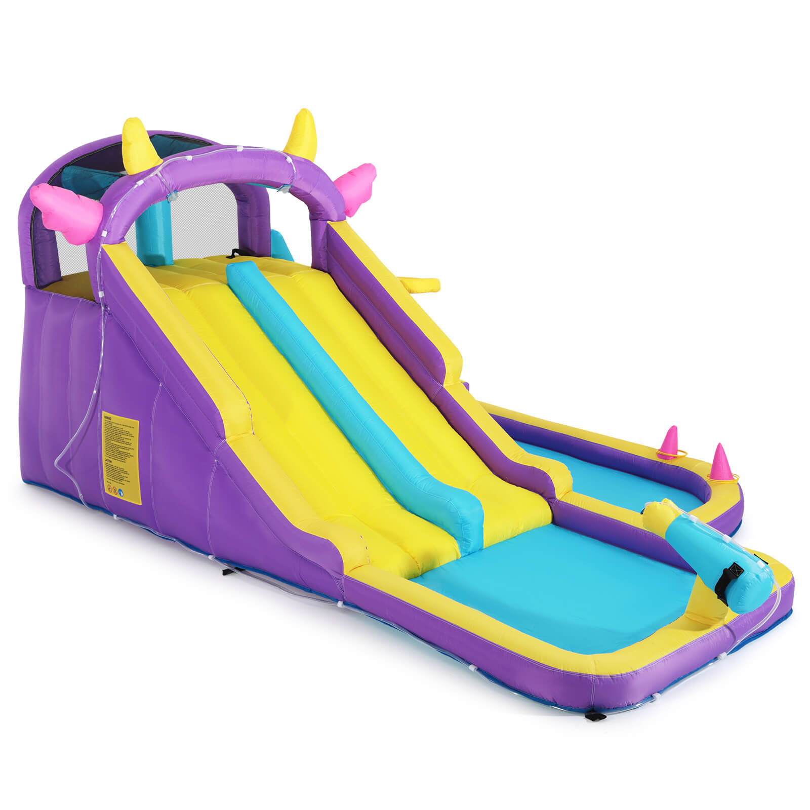 Inflatable Water Slide,Water Park Bounce House,Slide Bouncer Castle Playhouse w/Splash Pool, Climbing Wall, Ring Toss Game for Kids Birthday Party Indoor Outdoor Fun, 480W Air Blower