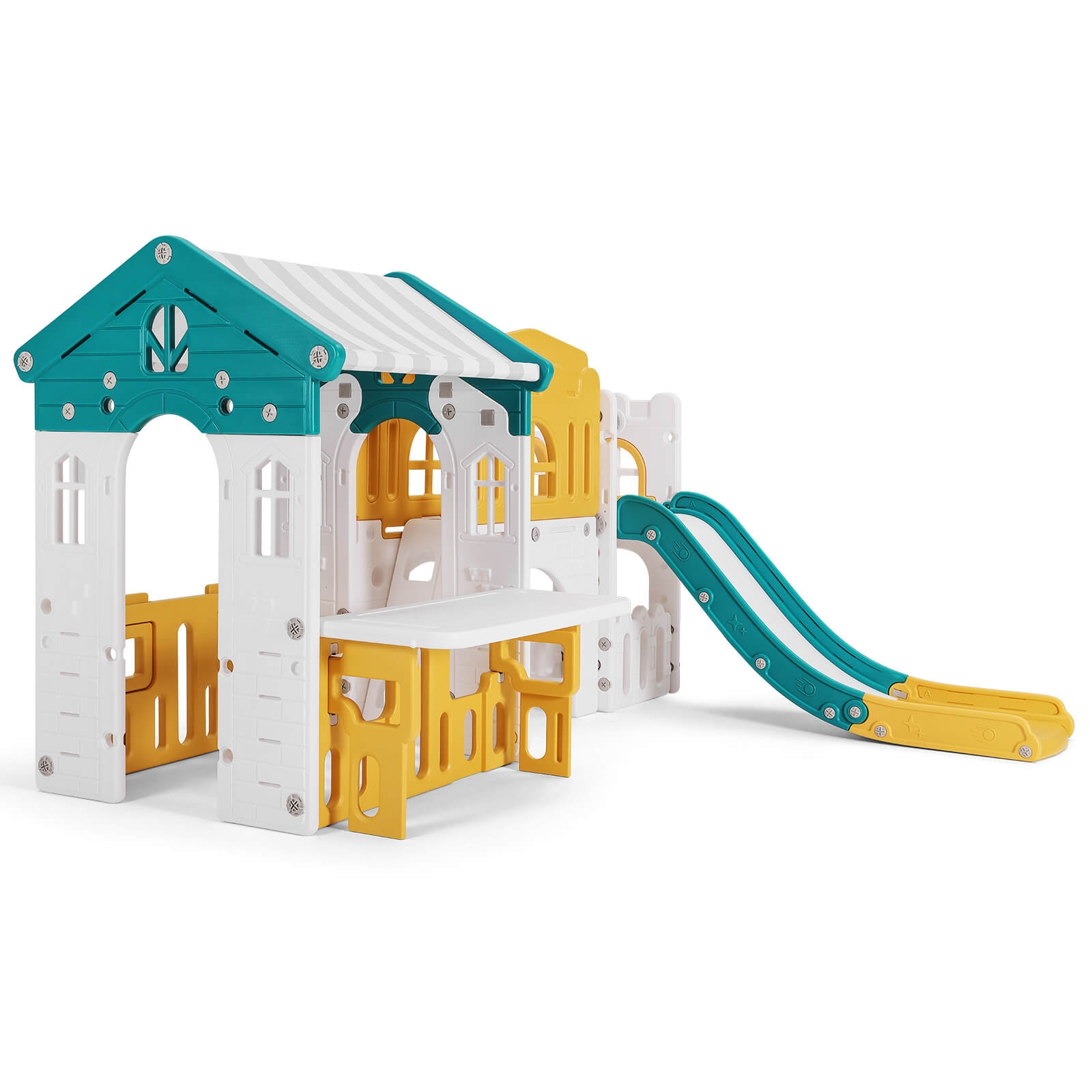 9 in 1 Toddler Slide, Freestanding Kid Climber Slide Playset, Toddler Playhouse with Slide, Basketball Hoop and Climbing Frame, Indoor Outdoor Backyard Playground Toy for Toddlers Age 1-3+