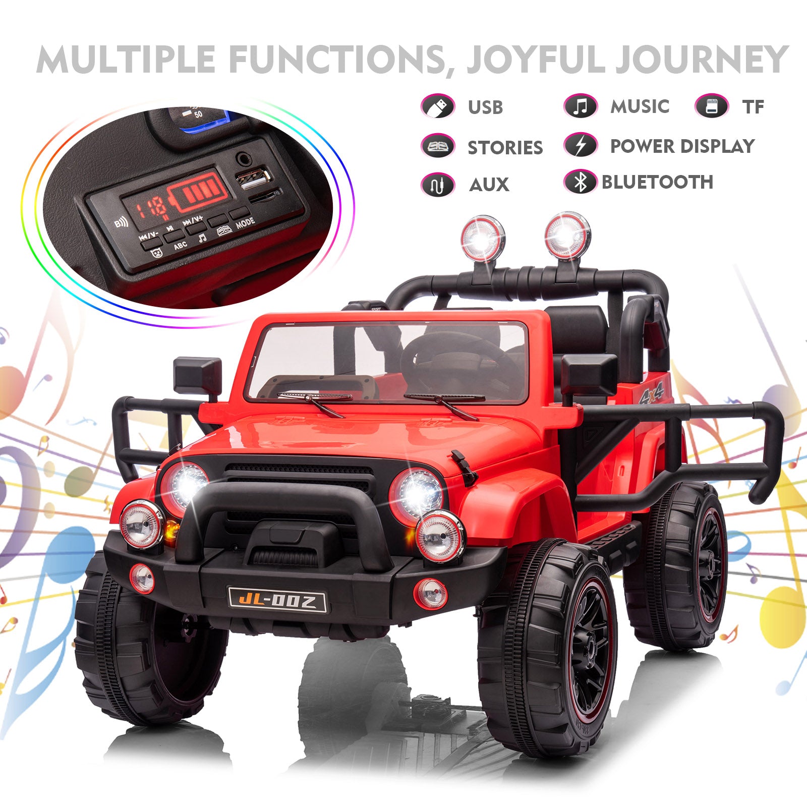 #40119 2 Seater Ride On Truck and Car Cover, 12V Children's Electric Car with Parental Remote Control, Music, Bluetooth, MP3 Player, LED Lights, Spring Suspension