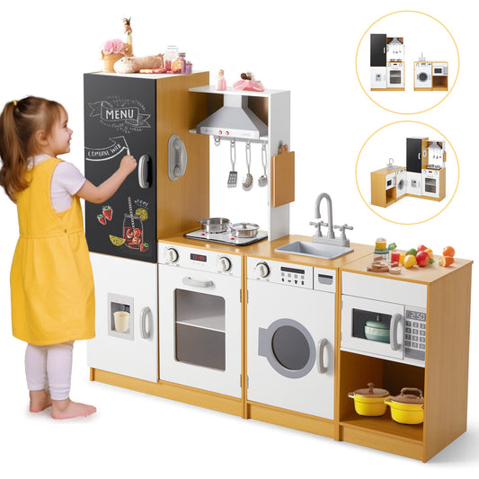 JOYLDIAS Kids Play Kitchen,Corner Wooden Pretend Toddler Kitchen Toys  Playset, Realistic Lights & Sounds,Microwave Oven,Water Dispenser, Phone,  Sink,Cooking Accessories, for Toddlers Ages 3+, White - Yahoo Shopping