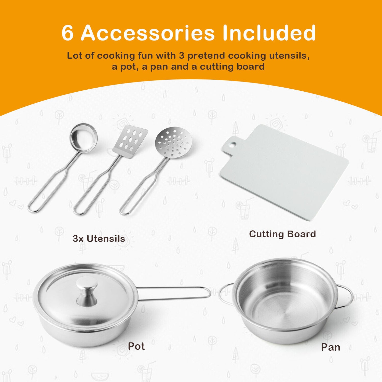 Kids Corner Wooden Pretend Toddler Kitchen Toys Ages 3+