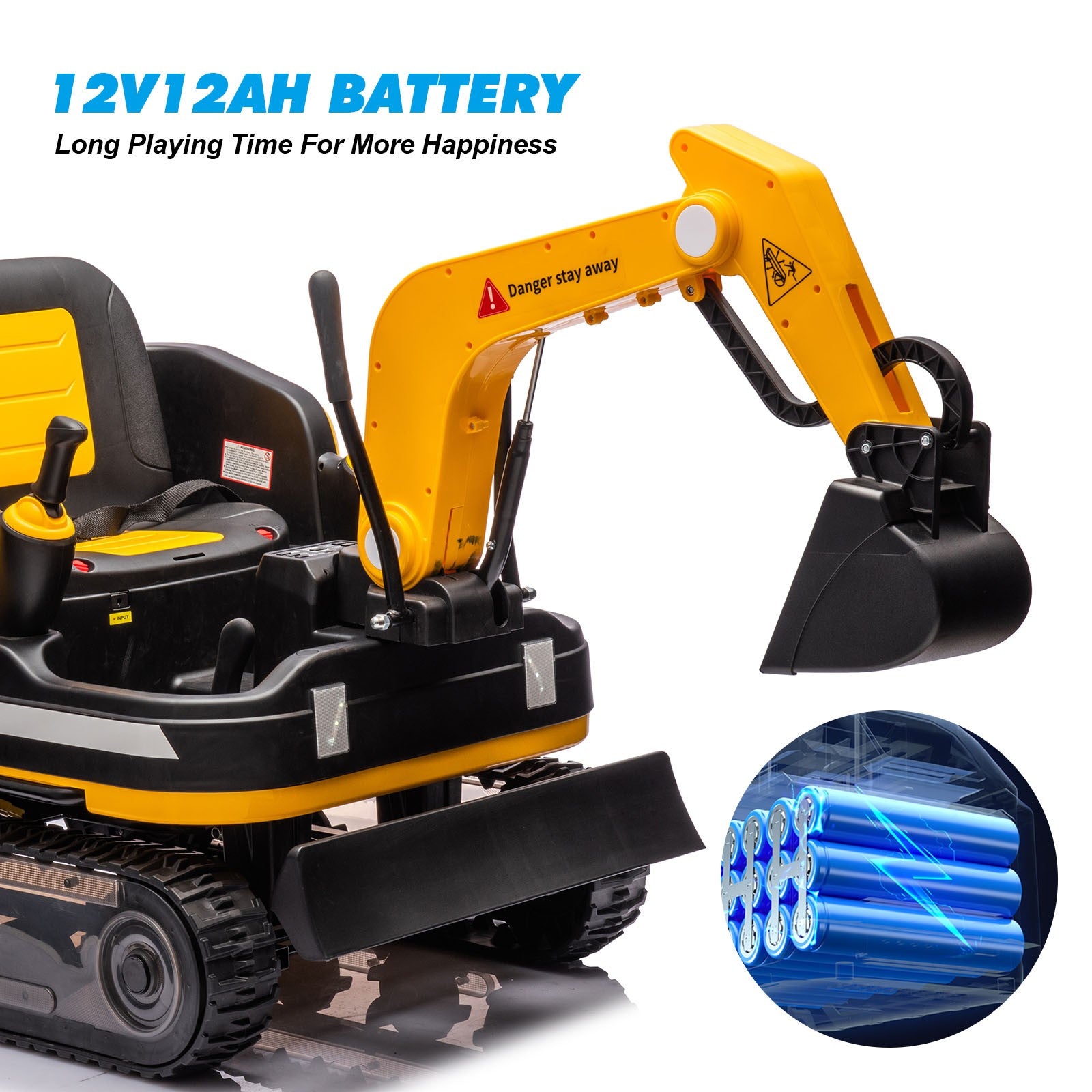 360 Degree Rotating Ride On Excavator and Bulldozer,JOYLDIAS 12V12AH Battery Powered Ride On Toy Backhoe W/Track Design Wheels for All Terrain,Remote Control,MP3,Toolbox for Kids