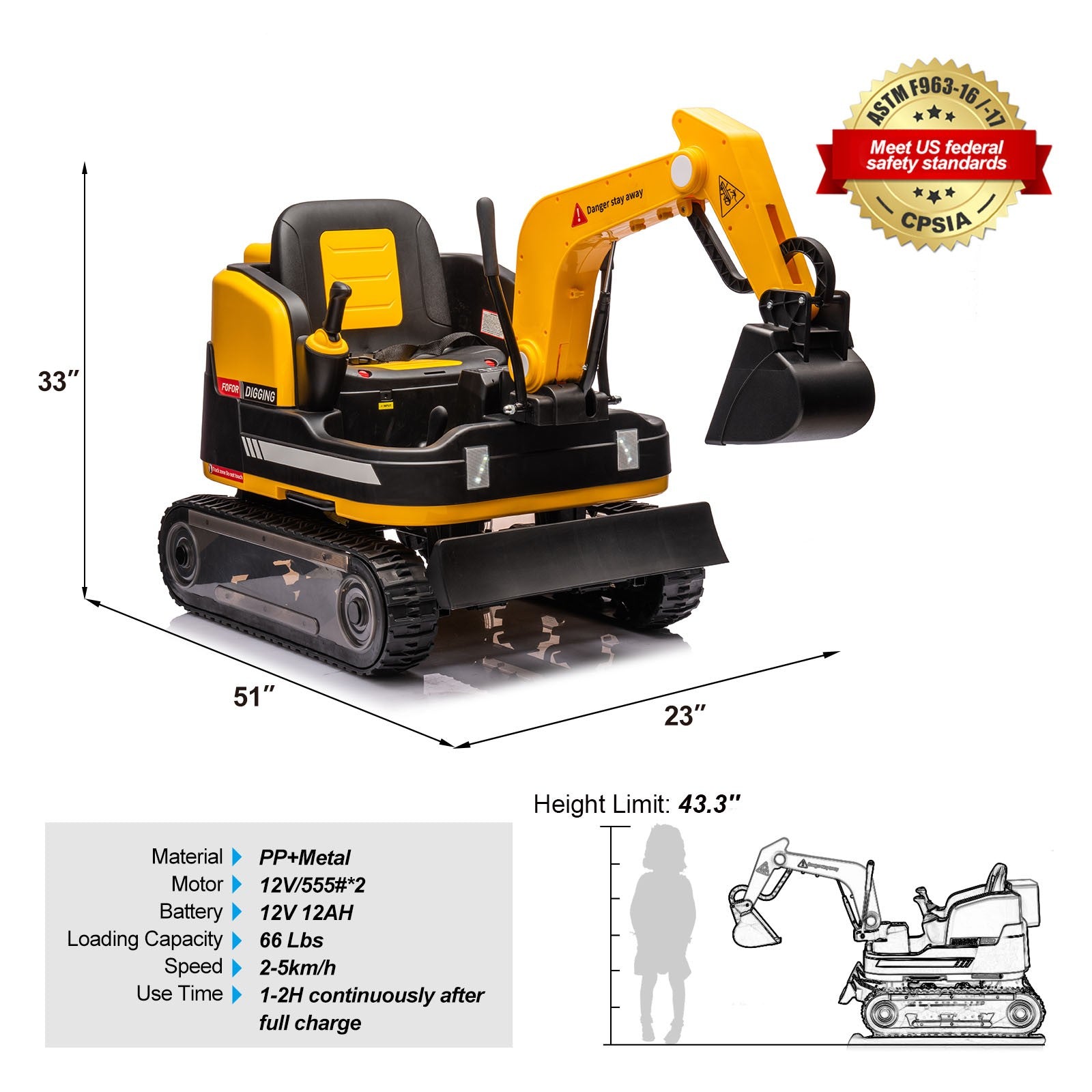 360 Degree Rotating Ride On Excavator and Bulldozer,JOYLDIAS 12V12AH Battery Powered Ride On Toy Backhoe W/Track Design Wheels for All Terrain,Remote Control,MP3,Toolbox for Kids