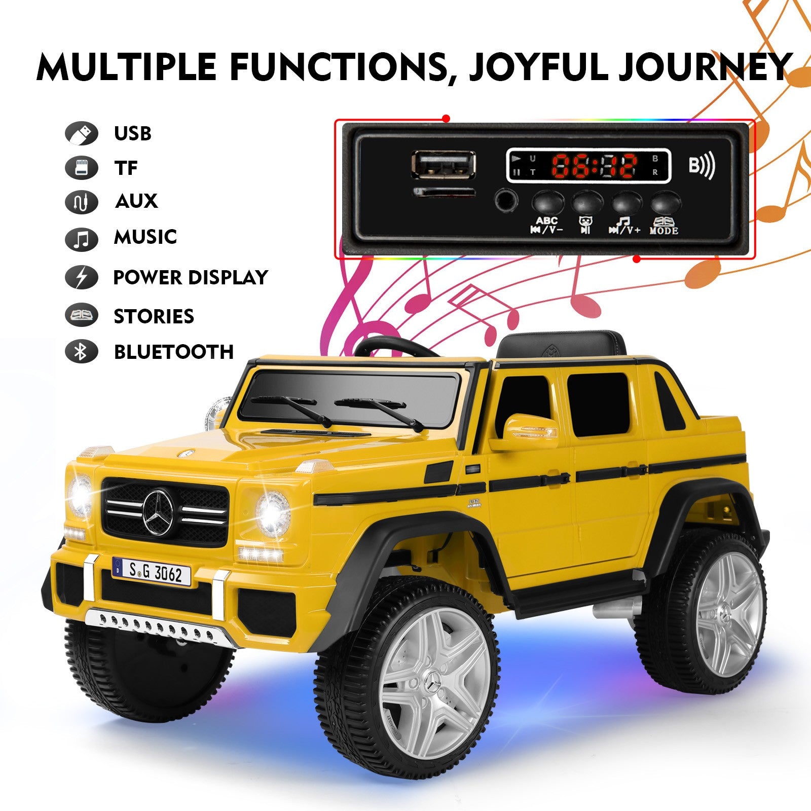 #40122 Licensed Mercedes-Benz Maybach G650S, 12V7AH Battery Powered Toy Electric Car for Kids with 2.4GHz Remote Control, 2 Motors, 3 Speeds, Lock, Music, Horn, LED Lights