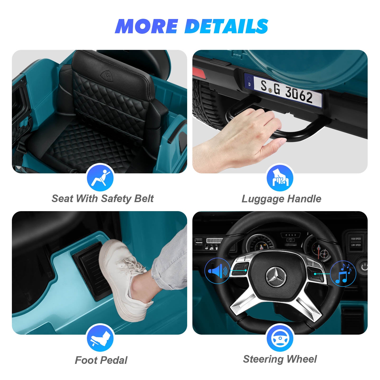 #40122 Licensed Mercedes-Benz Maybach G650S, 12V7AH Battery Powered Toy Electric Car for Kids with 2.4GHz Remote Control, 2 Motors, 3 Speeds, Lock, Music, Horn, LED Lights