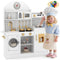 Kids Play Kitchen Set, Pretend Wooden Kid Kitchen Playset Toy Kitchen w/Sound and Light, Oven, Washing Machine, Toy Coffee Station and Toddler Kitchen Accessories for Kids Age 3+