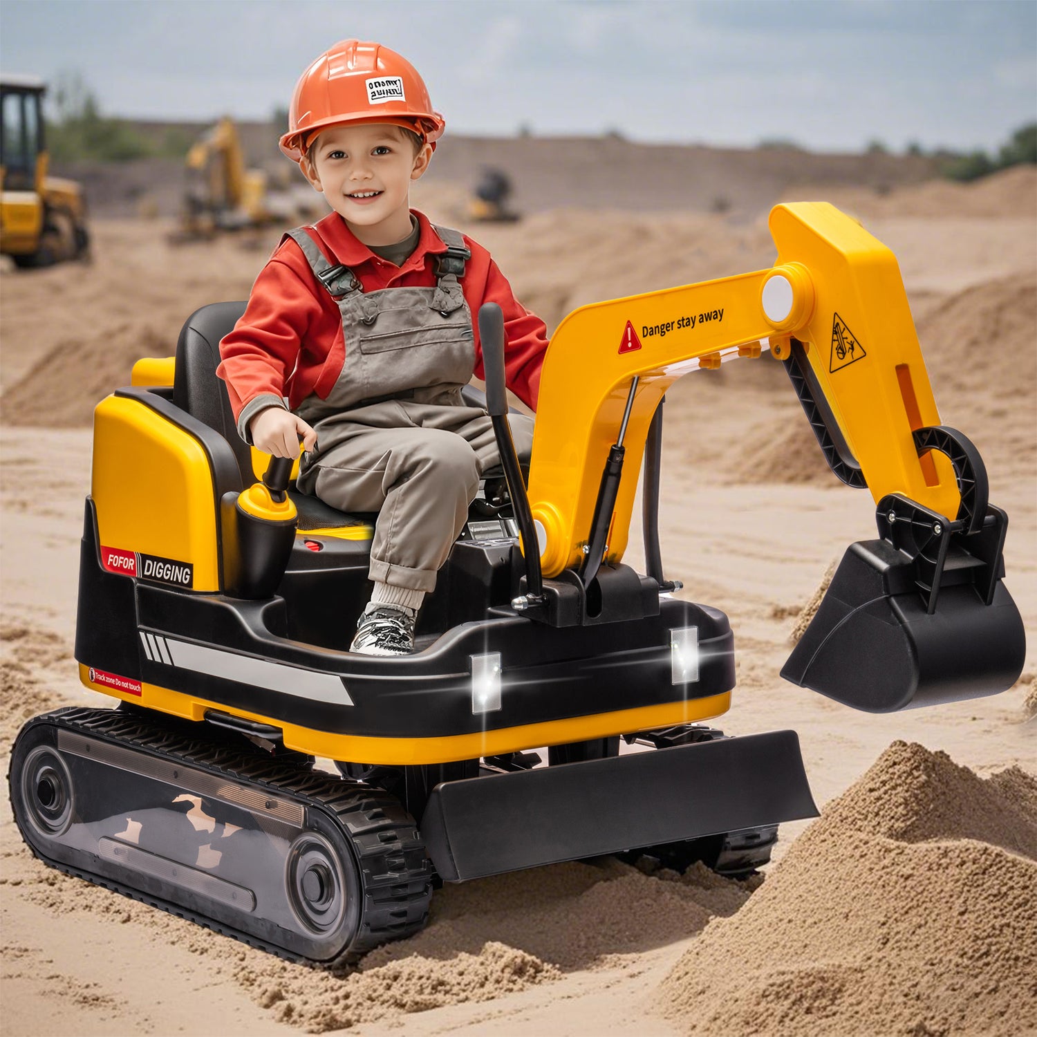 360 Degree Rotating Ride On Excavator and Bulldozer,JOYLDIAS 12V12AH Battery Powered Ride On Toy Backhoe W/Track Design Wheels for All Terrain,Remote Control,MP3,Toolbox for Kids