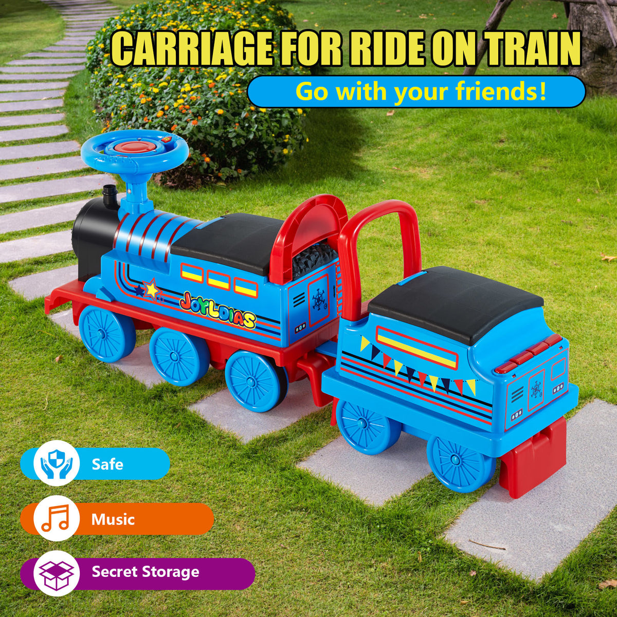 JOYLDIAS 6V Kids Ride-On Train For 1-3 Years – With Track, Lights & Music, Black/Blue, U6800-8000
