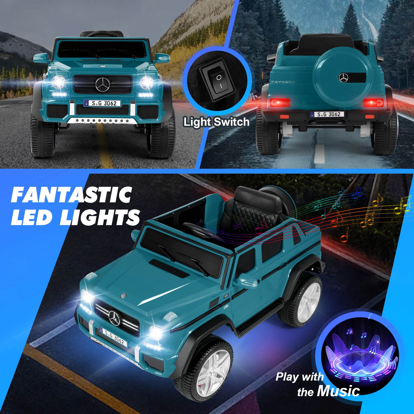 #40122 Licensed Mercedes-Benz Maybach G650S, 12V7AH Battery Powered Toy Electric Car for Kids with 2.4GHz Remote Control, 2 Motors, 3 Speeds, Lock, Music, Horn, LED Lights