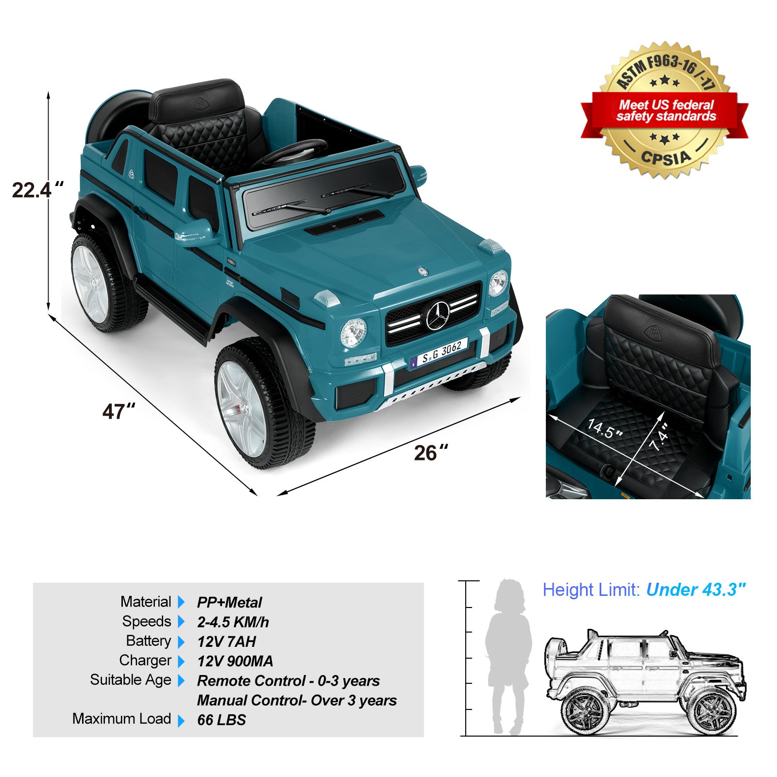 #40122 Licensed Mercedes-Benz Maybach G650S, 12V7AH Battery Powered Toy Electric Car for Kids with 2.4GHz Remote Control, 2 Motors, 3 Speeds, Lock, Music, Horn, LED Lights