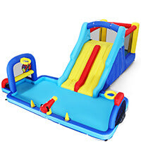 Inflatable Water Slide Bounce House, Double Slide Bouncer Castle Playhouse w/Splash Pool,Jump Area, Climbing Wall,Basketball Hoop, Water Balls, 550W Air Blower for Kids Birthday Party, Indoor Outdoor