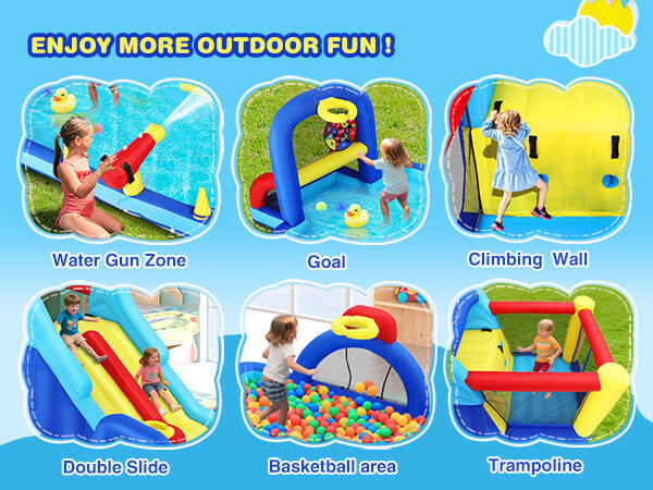 Inflatable Water Slide Bounce House, Double Slide Bouncer Castle Playhouse w/Splash Pool,Jump Area, Climbing Wall,Basketball Hoop, Water Balls, 550W Air Blower for Kids Birthday Party, Indoor Outdoor