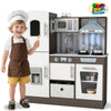 Kids Play Kitchen Set, Pretend Wooden Kid Kitchen Playset Toy Kitchen w/Sound and Light, Oven, Ice Maker, Blackboard & Toy Storage Box, Toddler Kitchen Accessories for Kids Ages 3+