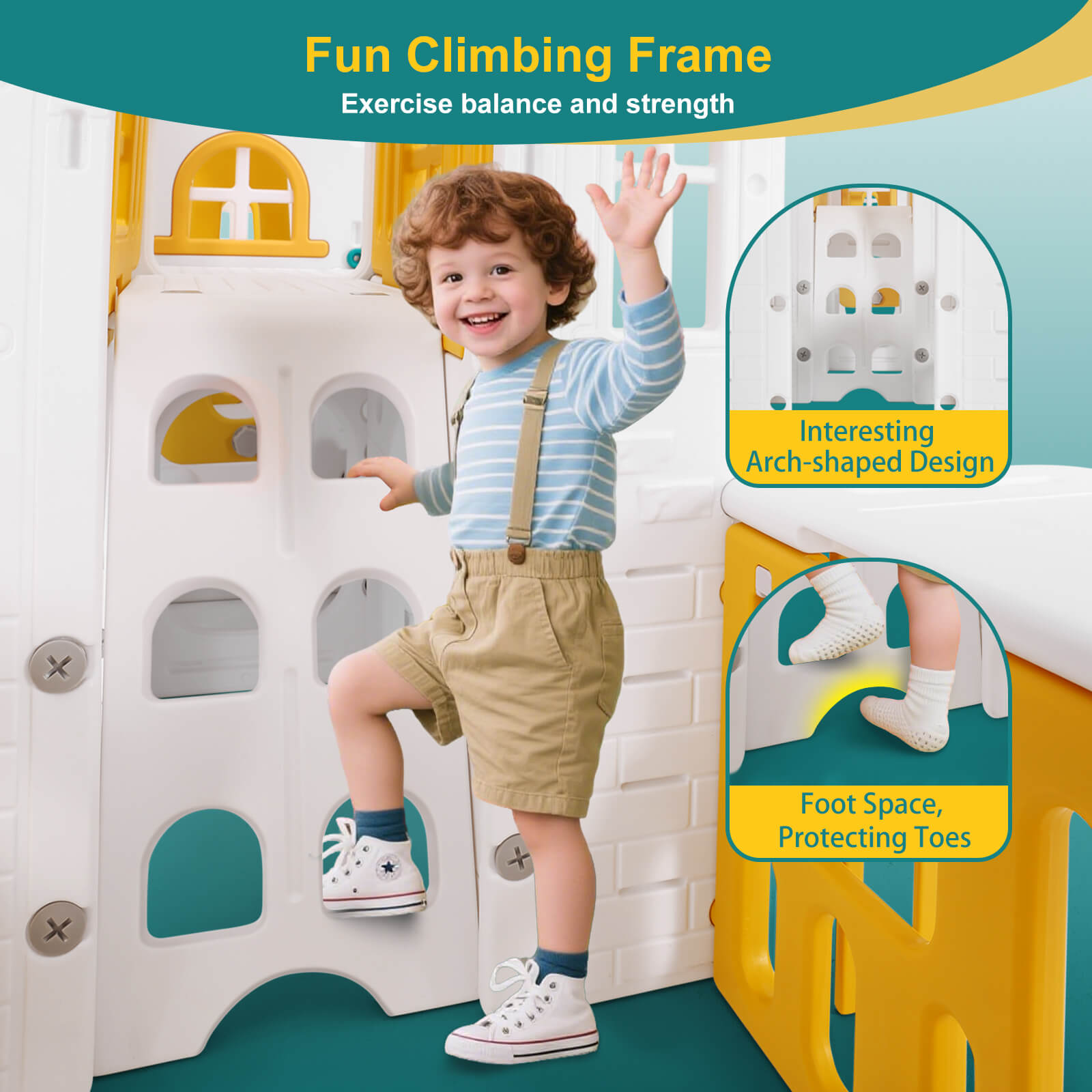 9 in 1 Toddler Slide, Freestanding Kid Climber Slide Playset, Toddler Playhouse with Slide, Basketball Hoop and Climbing Frame, Indoor Outdoor Backyard Playground Toy for Toddlers Age 1-3+