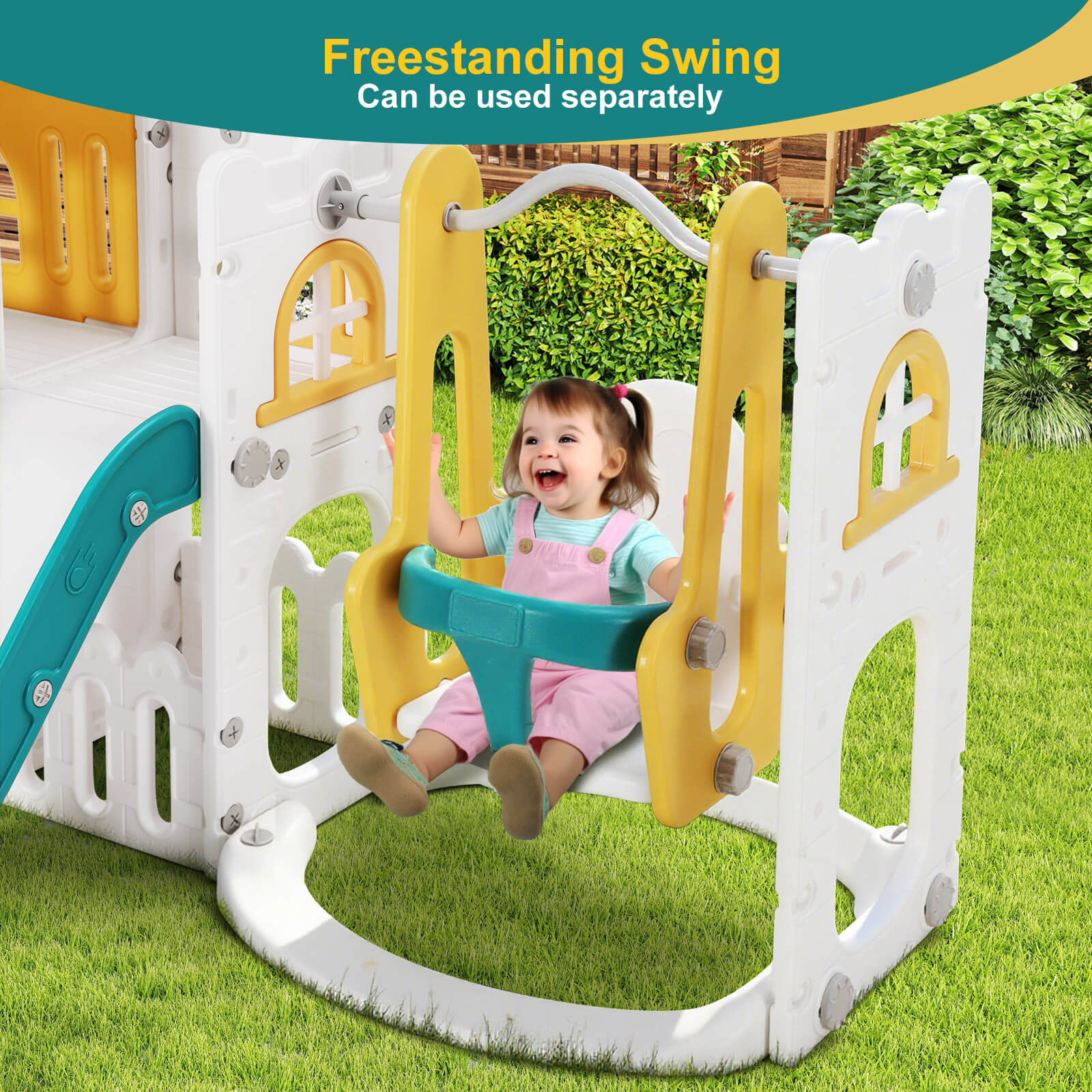 9 in 1 Toddler Slide, Freestanding Kid Climber Slide Playset, Toddler Playhouse with Slide, Basketball Hoop and Climbing Frame, Indoor Outdoor Backyard Playground Toy for Toddlers Age 1-3+