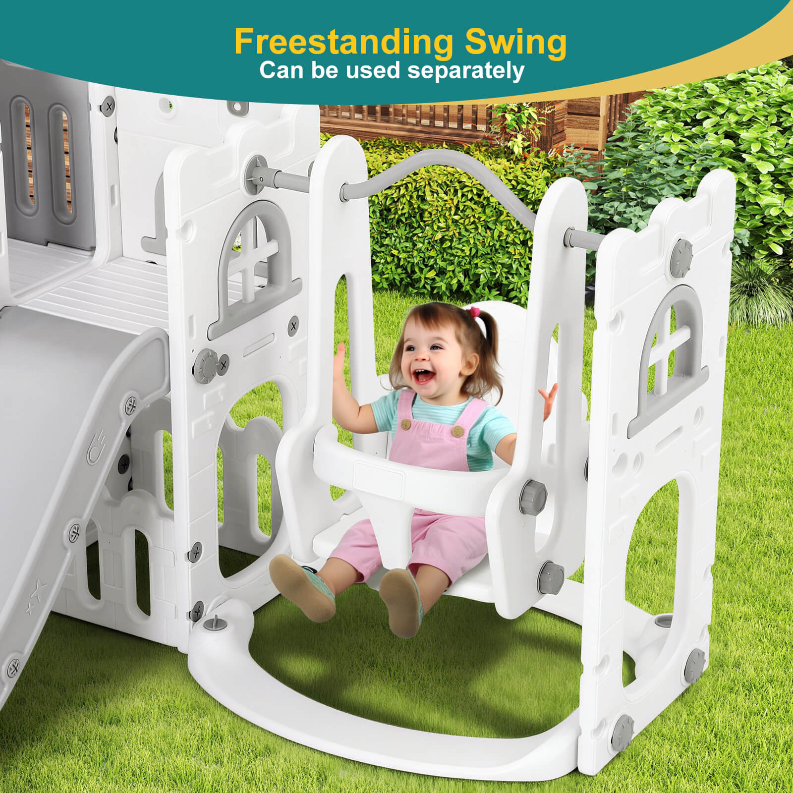 #40123 10 in 1 Toddler Slide, Freestanding Kid Climber Slide Playset, Toddler Playhouse with Slide and Swing, Basketball Hoop, Telescope, Indoor Outdoor Backyard Playground Toy for Toddlers Age 1-3+