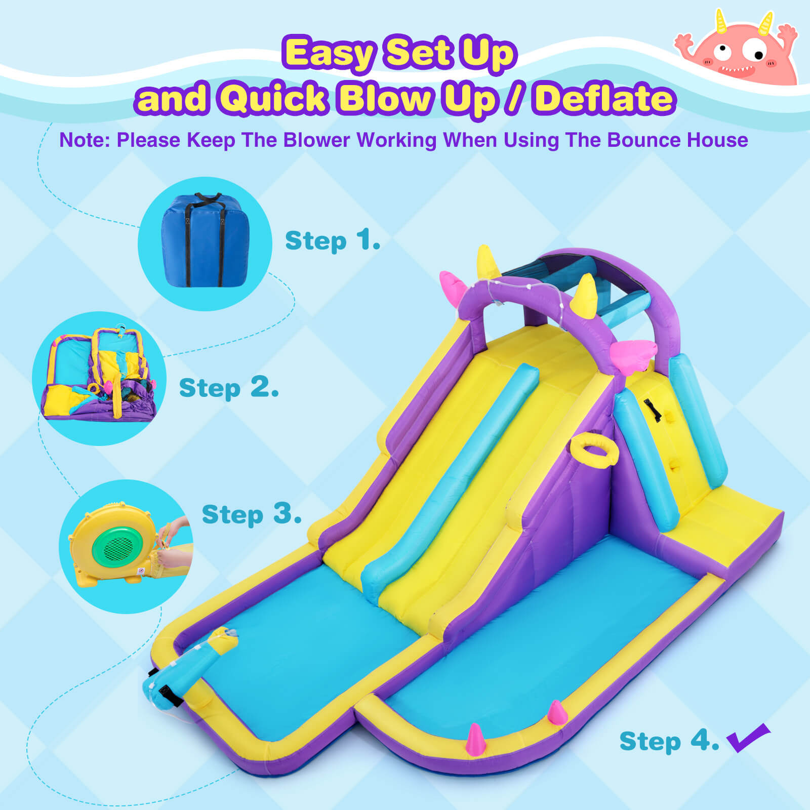 Inflatable Water Slide,Water Park Bounce House,Slide Bouncer Castle Playhouse w/Splash Pool, Climbing Wall, Ring Toss Game for Kids Birthday Party Indoor Outdoor Fun, 480W Air Blower