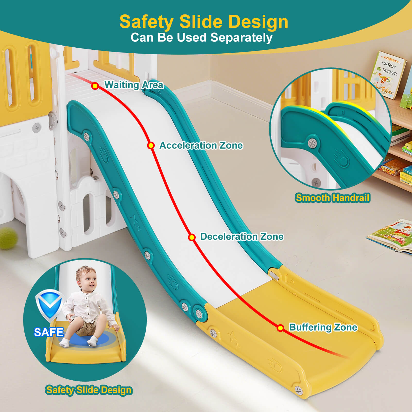 9 in 1 Toddler Slide, Freestanding Kid Climber Slide Playset, Toddler Playhouse with Slide, Basketball Hoop and Climbing Frame, Indoor Outdoor Backyard Playground Toy for Toddlers Age 1-3+