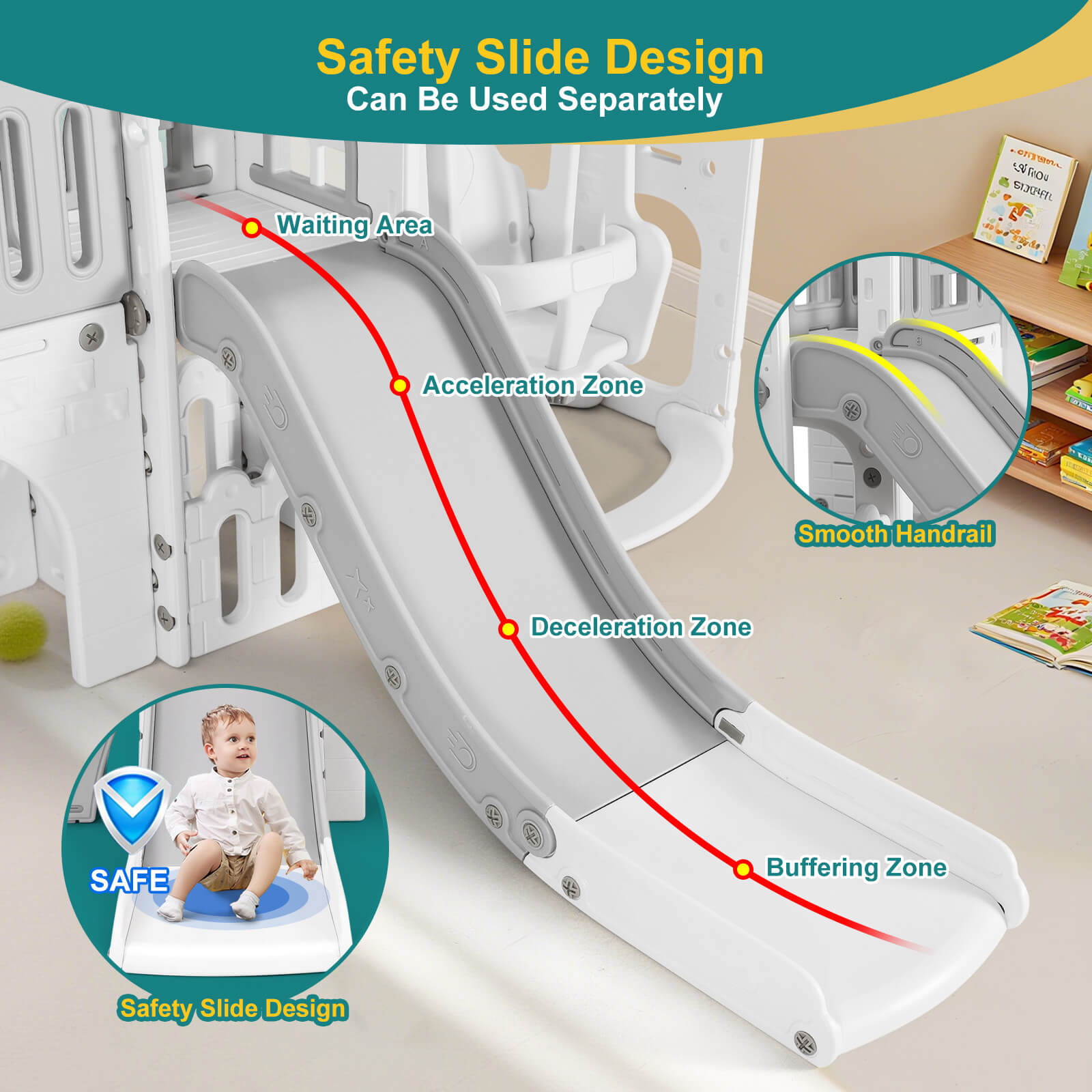 #40123 10 in 1 Toddler Slide, Freestanding Kid Climber Slide Playset, Toddler Playhouse with Slide and Swing, Basketball Hoop, Telescope, Indoor Outdoor Backyard Playground Toy for Toddlers Age 1-3+