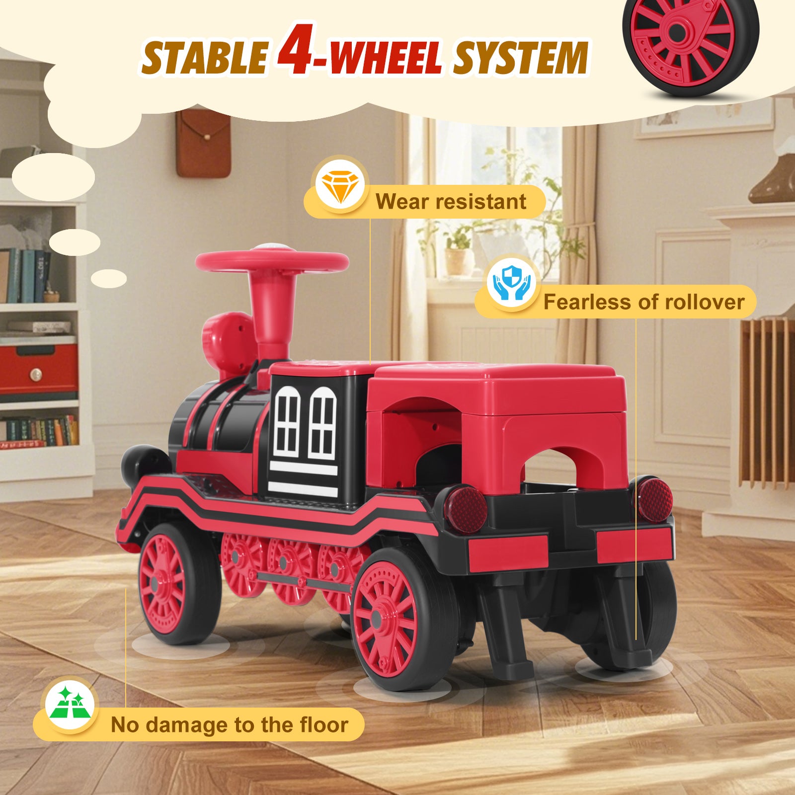 #40121 2 Seater Ride On Train, 12V Kids Ride On Toy with Music, Train Honk, Lights, High/Low Speed and Storage, Electric Car for Kids Aged 3+
