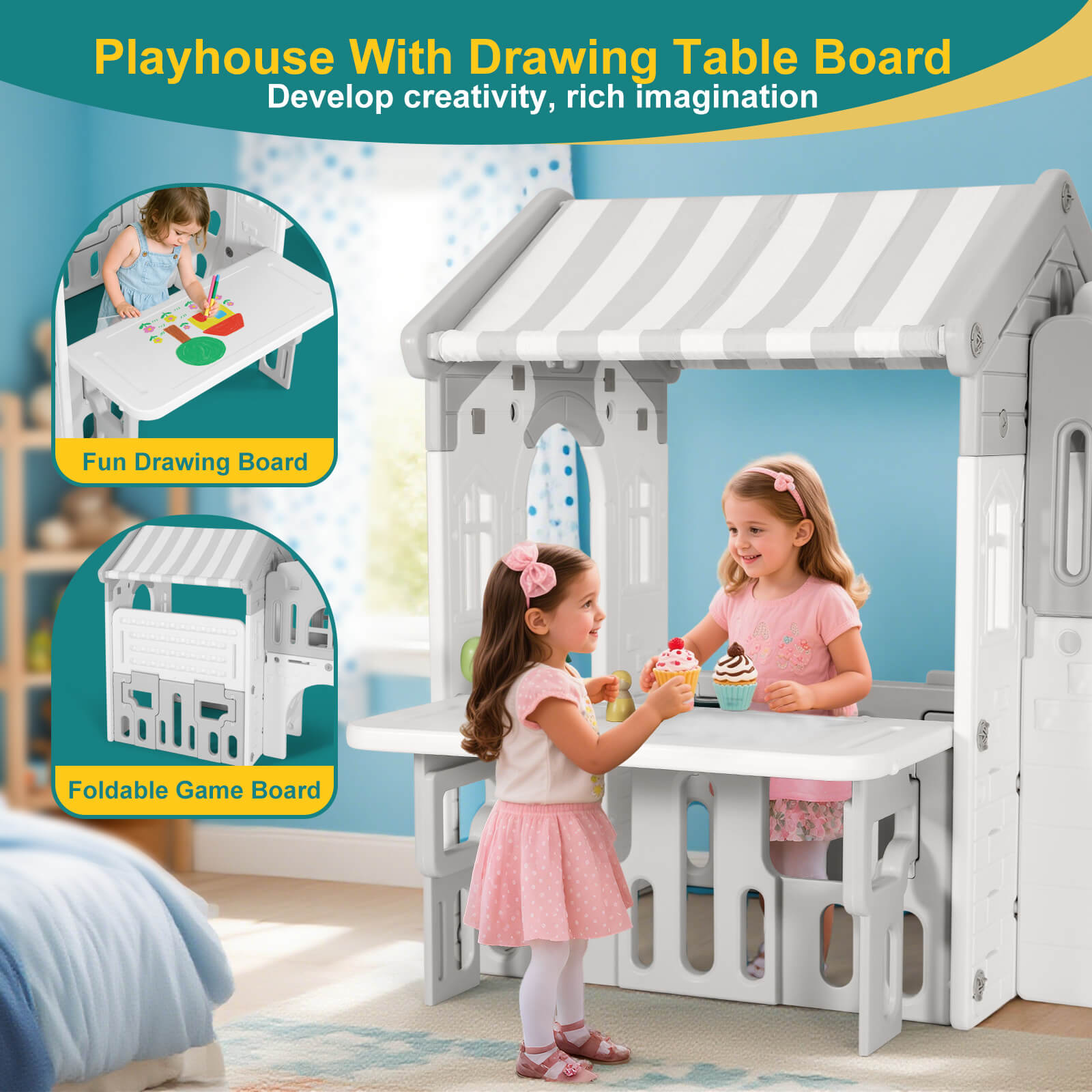 #40123 10 in 1 Toddler Slide, Freestanding Kid Climber Slide Playset, Toddler Playhouse with Slide and Swing, Basketball Hoop, Telescope, Indoor Outdoor Backyard Playground Toy for Toddlers Age 1-3+