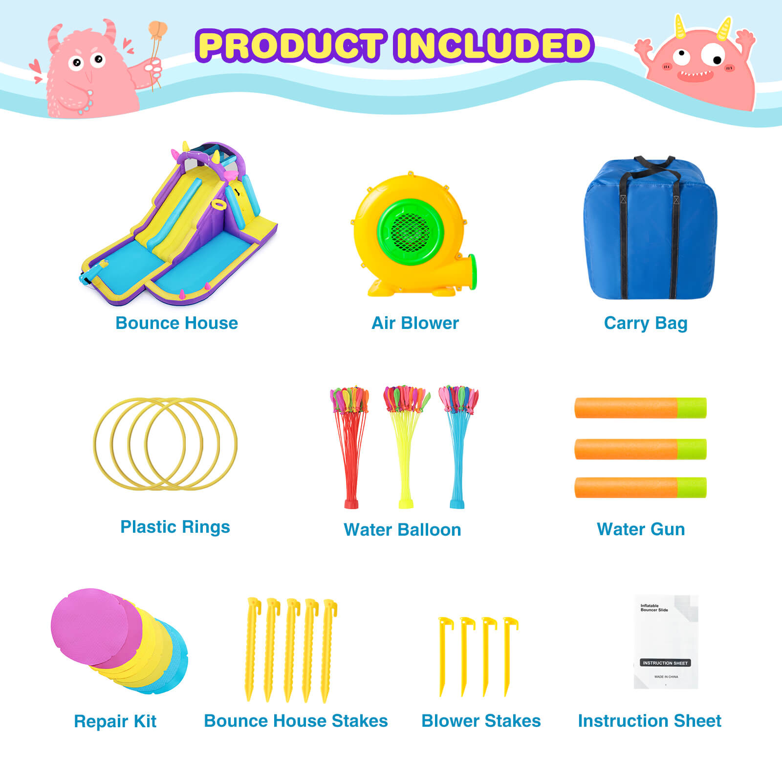 Inflatable Water Slide,Water Park Bounce House,Slide Bouncer Castle Playhouse w/Splash Pool, Climbing Wall, Ring Toss Game for Kids Birthday Party Indoor Outdoor Fun, 480W Air Blower