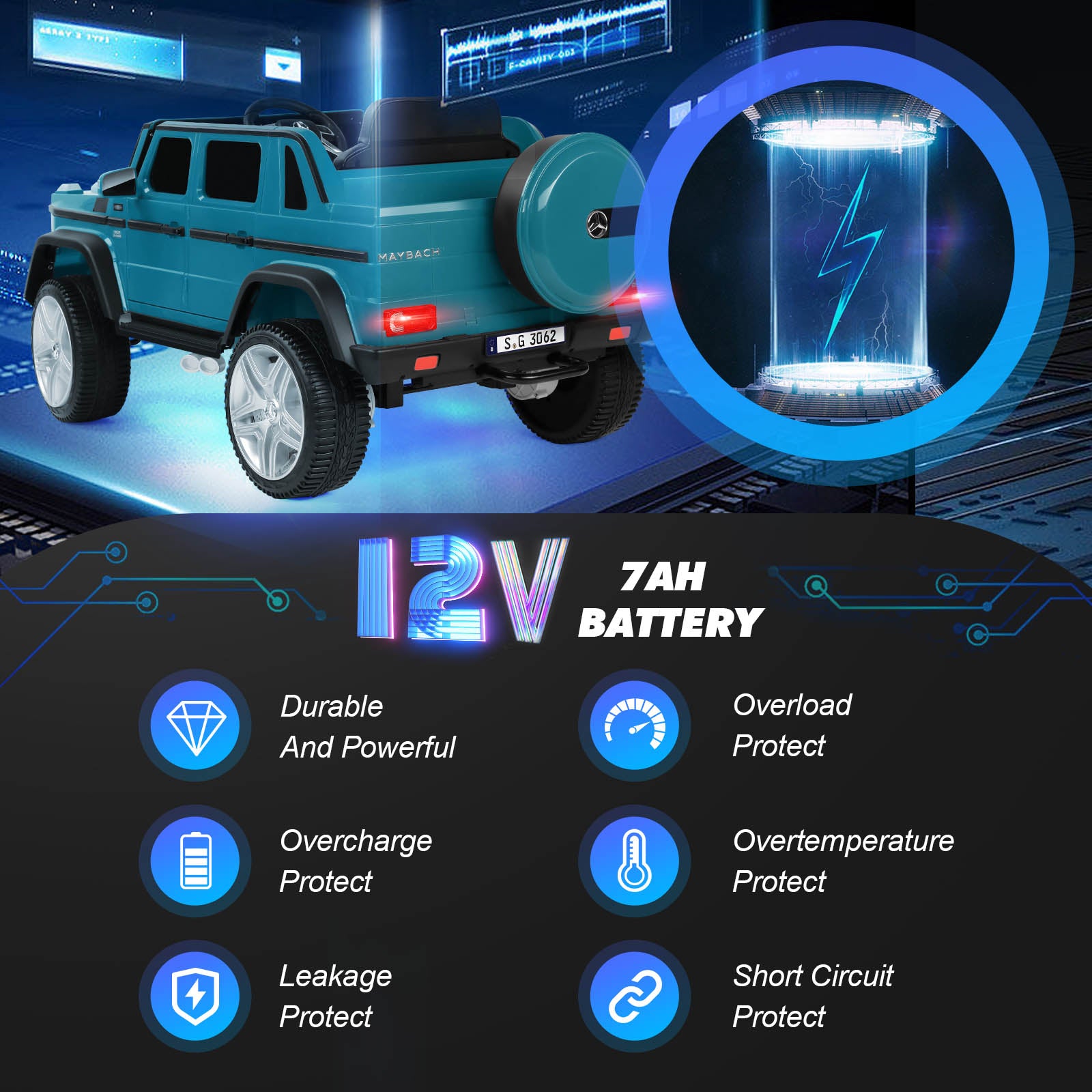 #40122 Licensed Mercedes-Benz Maybach G650S, 12V7AH Battery Powered Toy Electric Car for Kids with 2.4GHz Remote Control, 2 Motors, 3 Speeds, Lock, Music, Horn, LED Lights