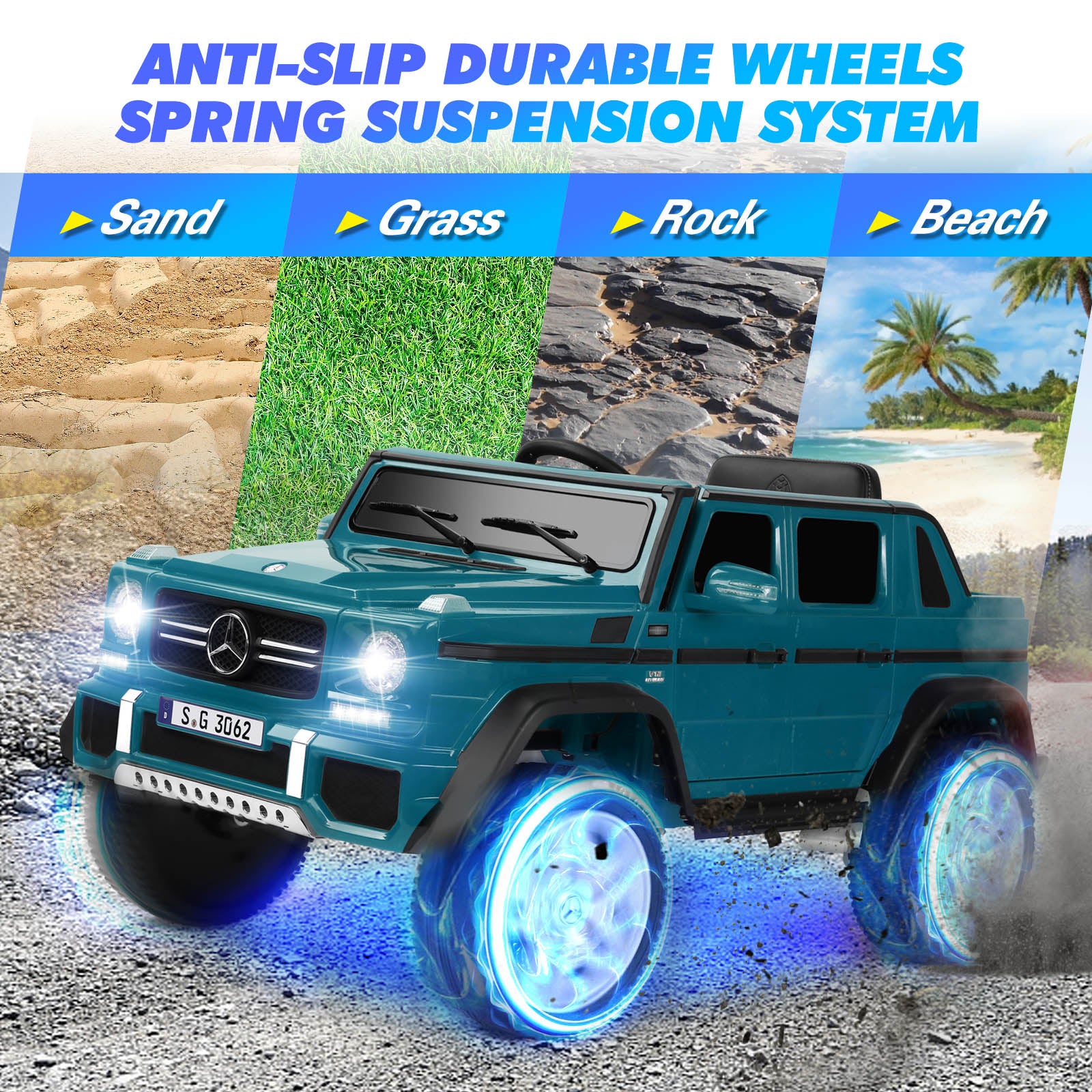 #40122 Licensed Mercedes-Benz Maybach G650S, 12V7AH Battery Powered Toy Electric Car for Kids with 2.4GHz Remote Control, 2 Motors, 3 Speeds, Lock, Music, Horn, LED Lights